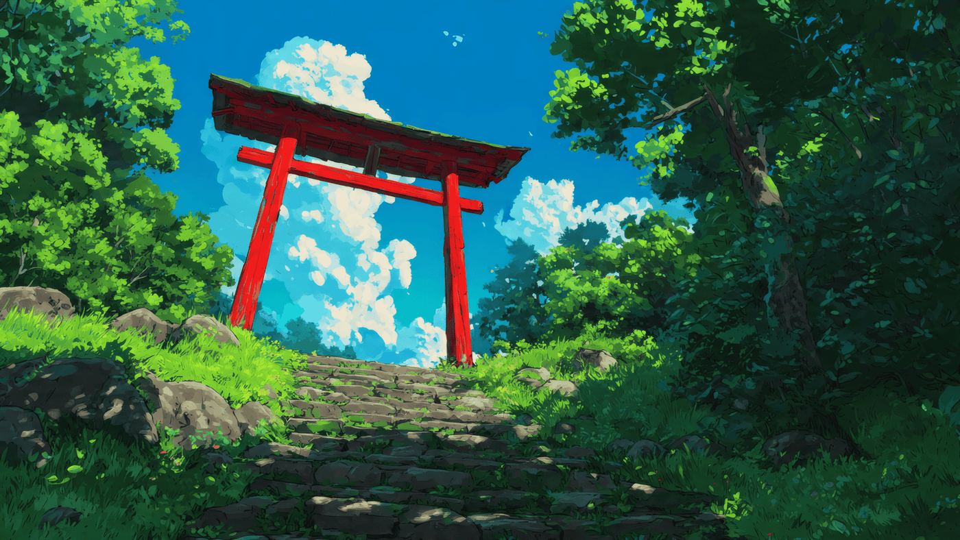 Red Torii Gate Leading into Forest