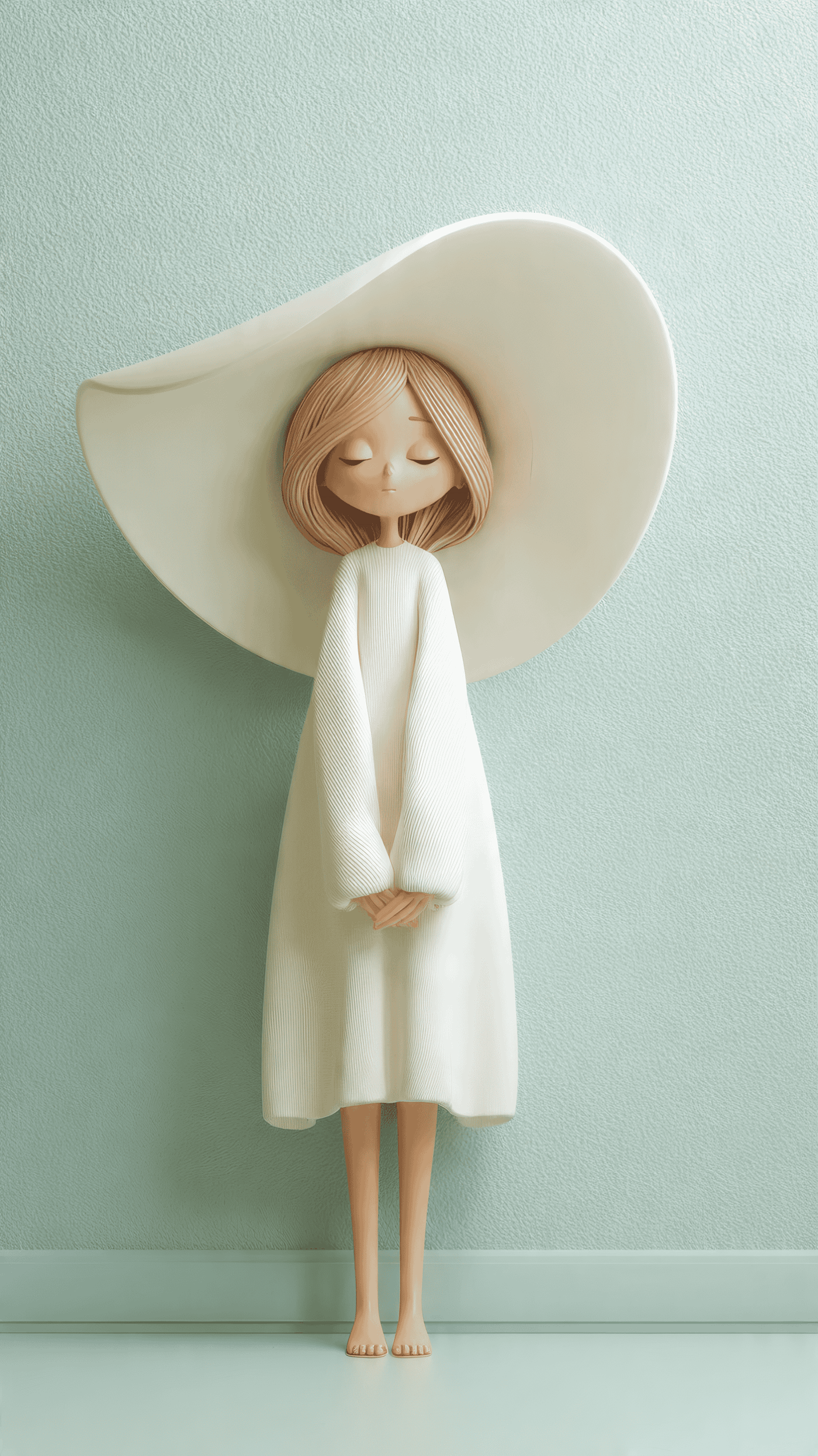 Stylized Girl Art with Wide Brim Hat