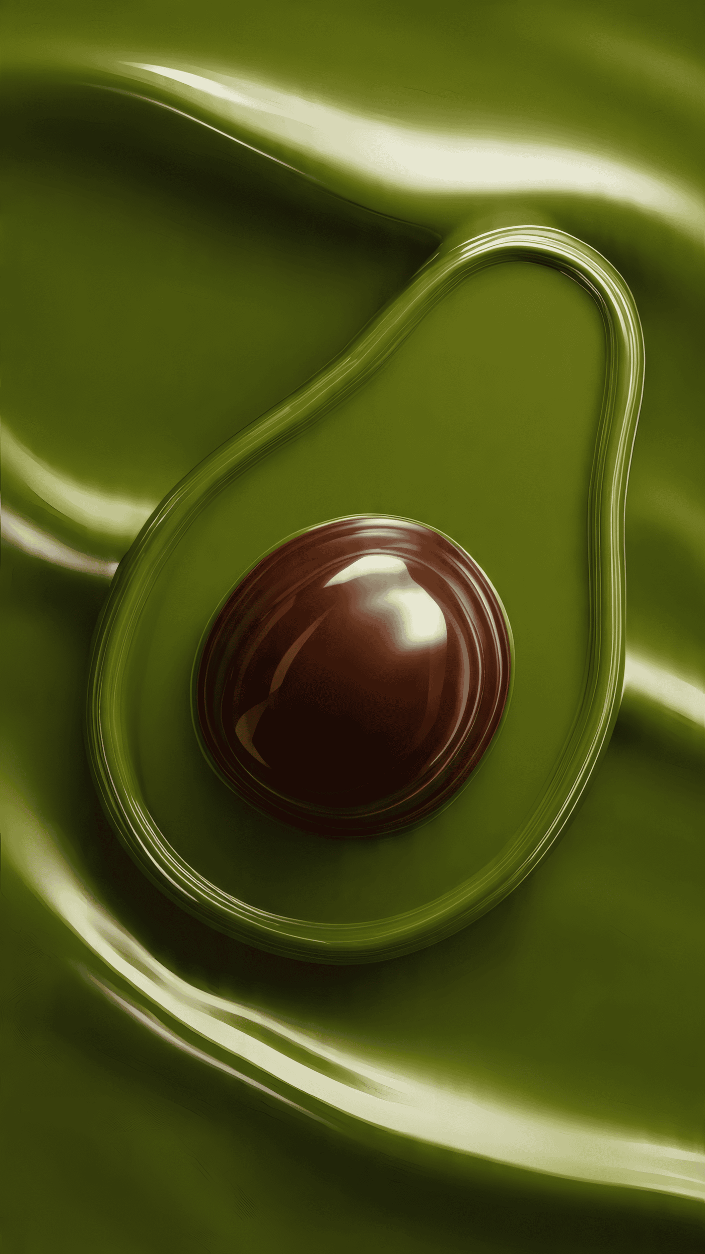 Glossy Avocado Half with Dark Seed