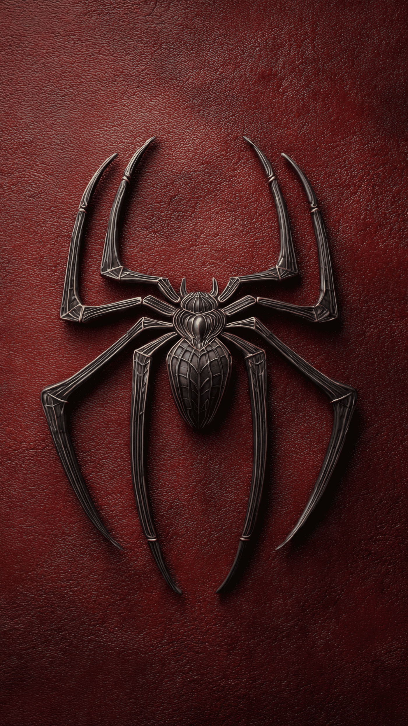 Spiderman Black Suit Spider Emblem on Red Texture Wallpaper