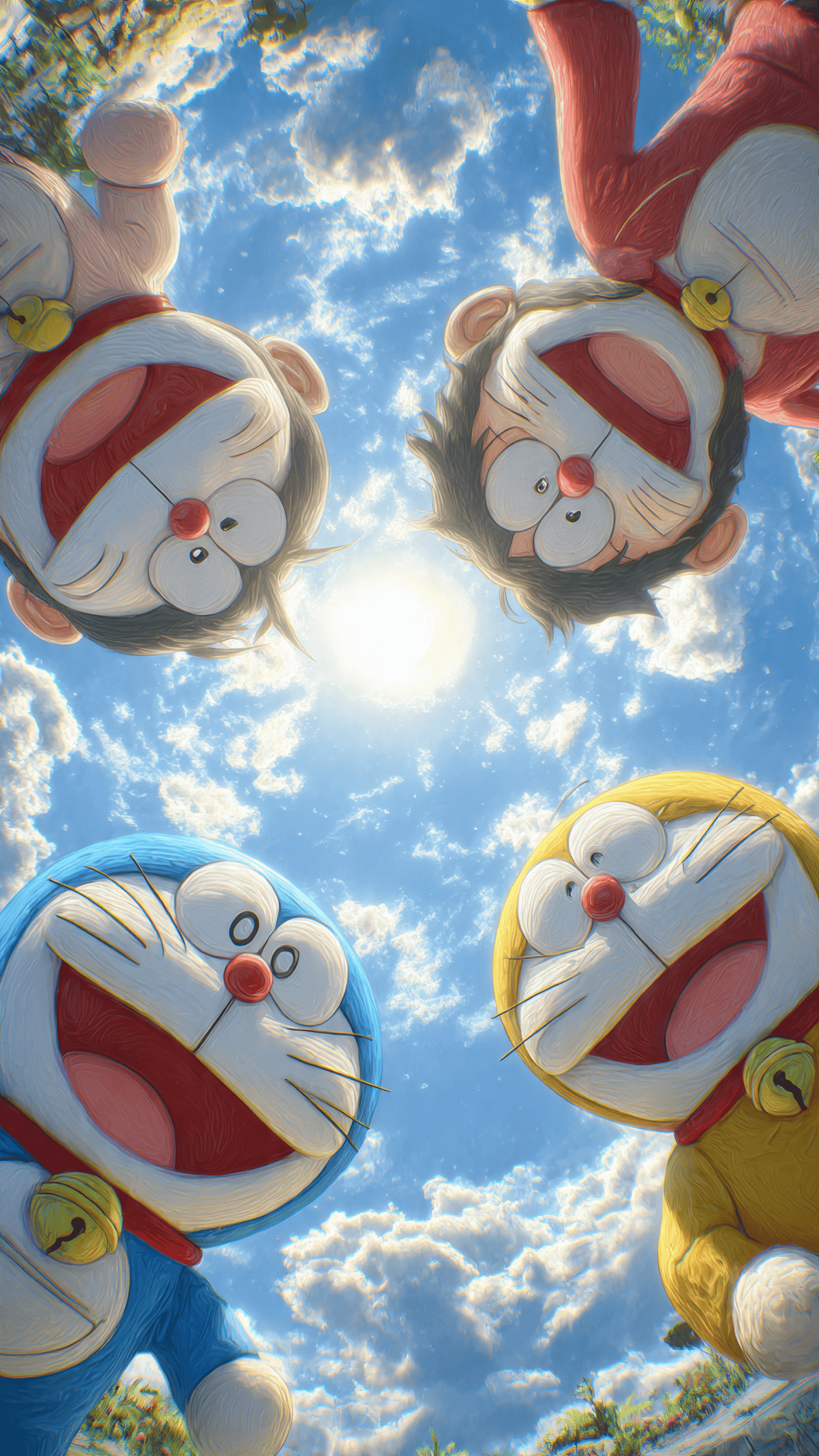 Doraemon and Friends Looking Down at You