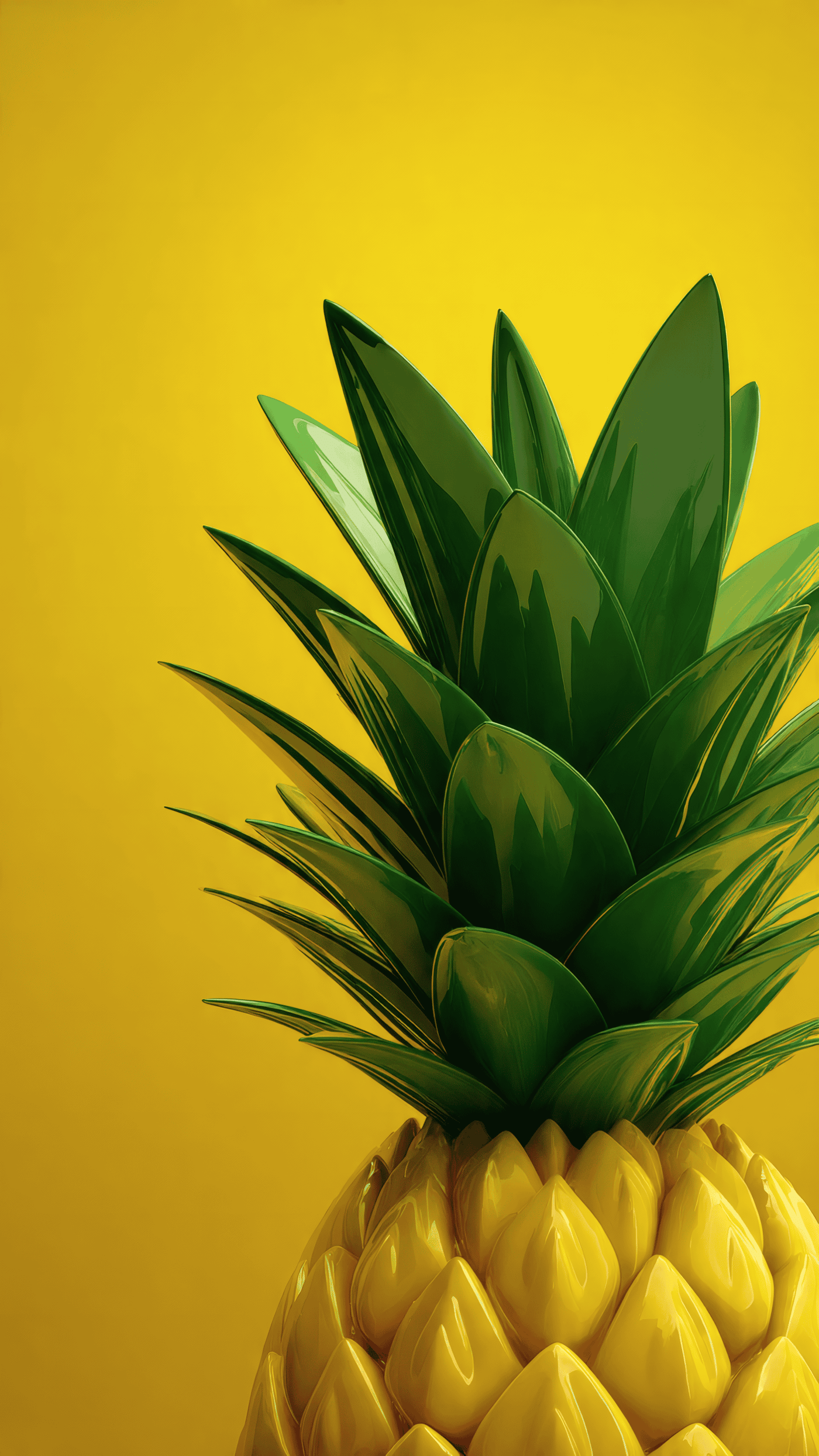Glossy Pineapple on Yellow Background