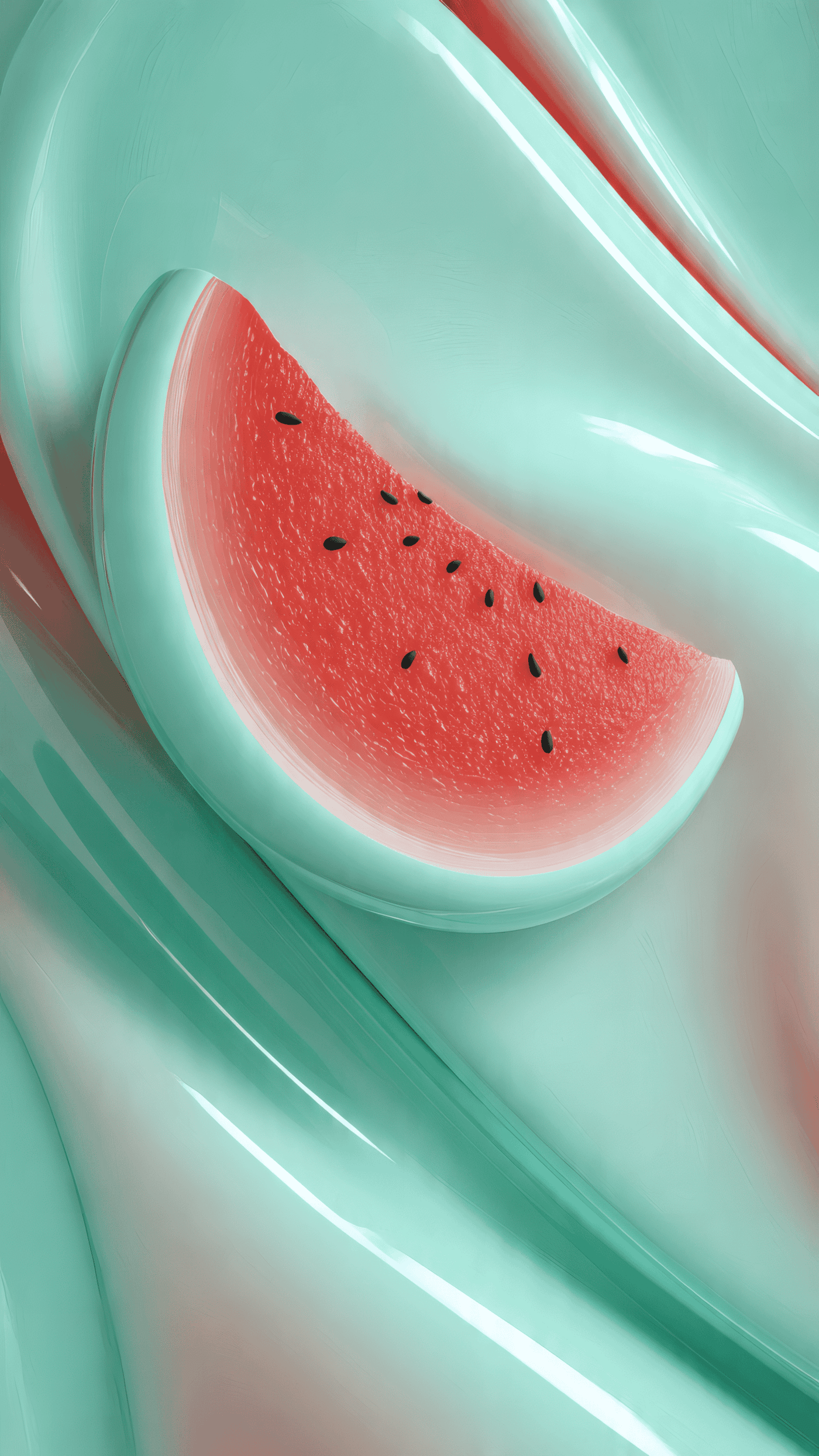 Watermelon Slice on Abstract Turquoise Background
