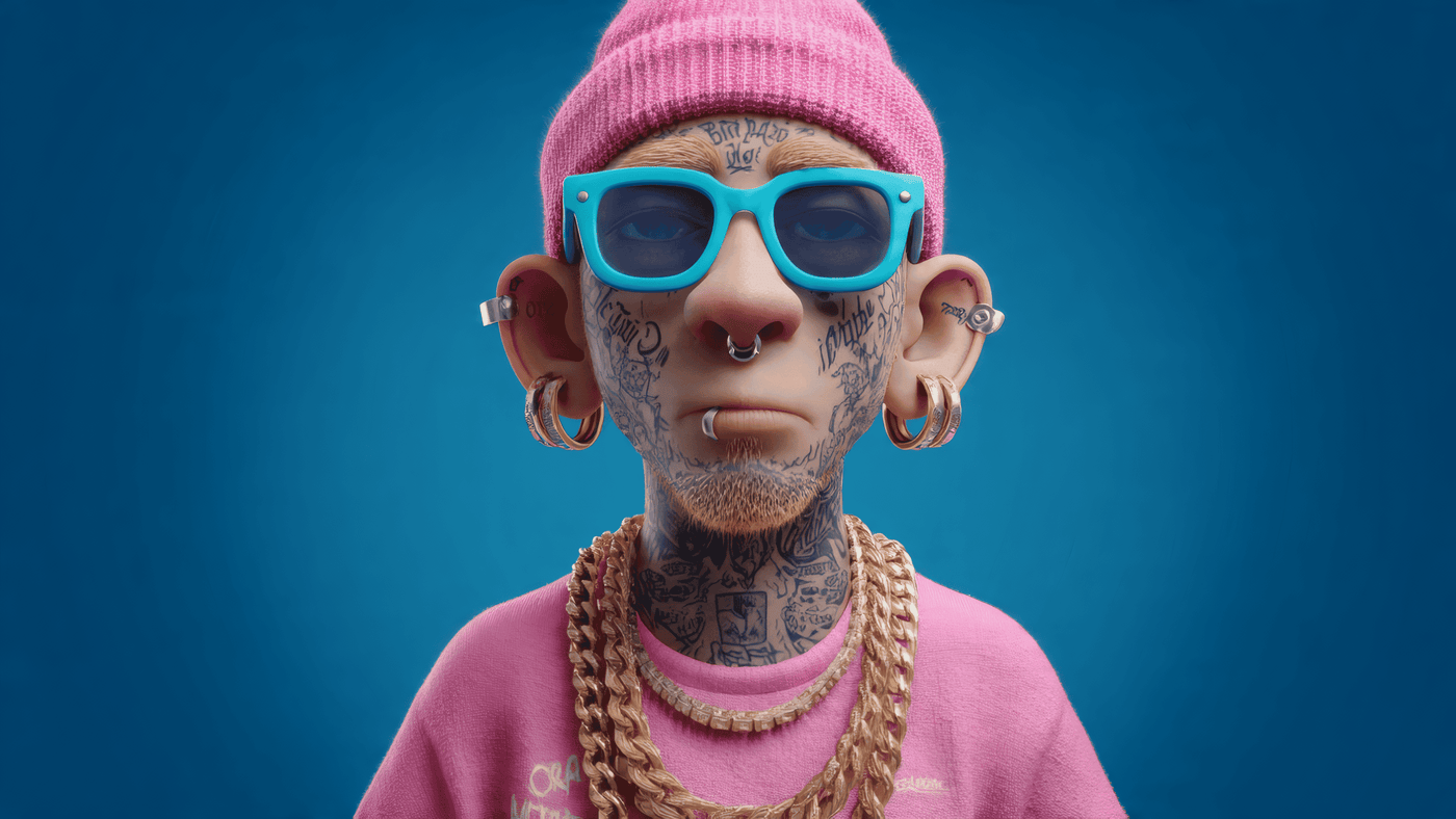 Cartoon Character with Tattoos and Jewelry