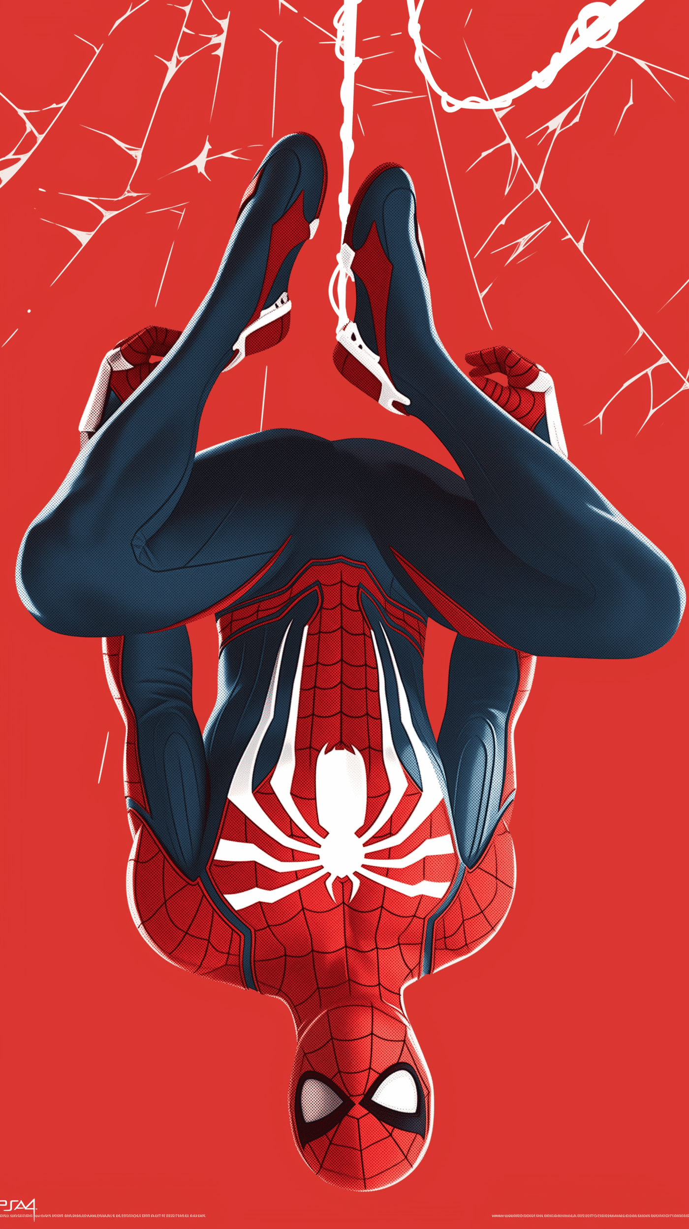 Spider-man Upside Down on Red Background