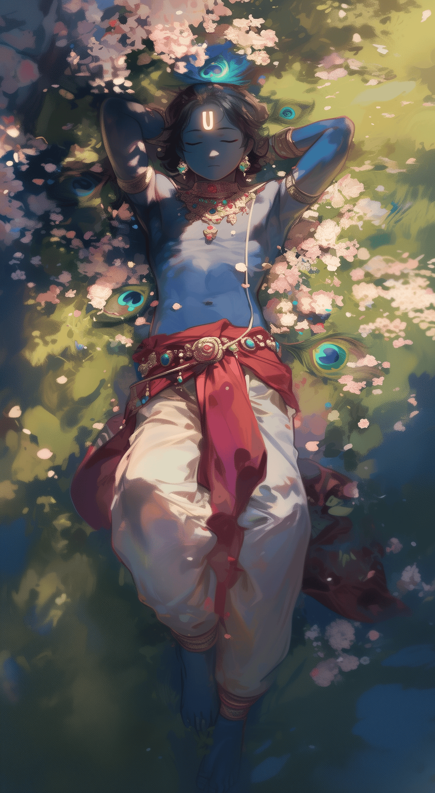 Lord Krishna Sleeping Among Flowers Wallpaper