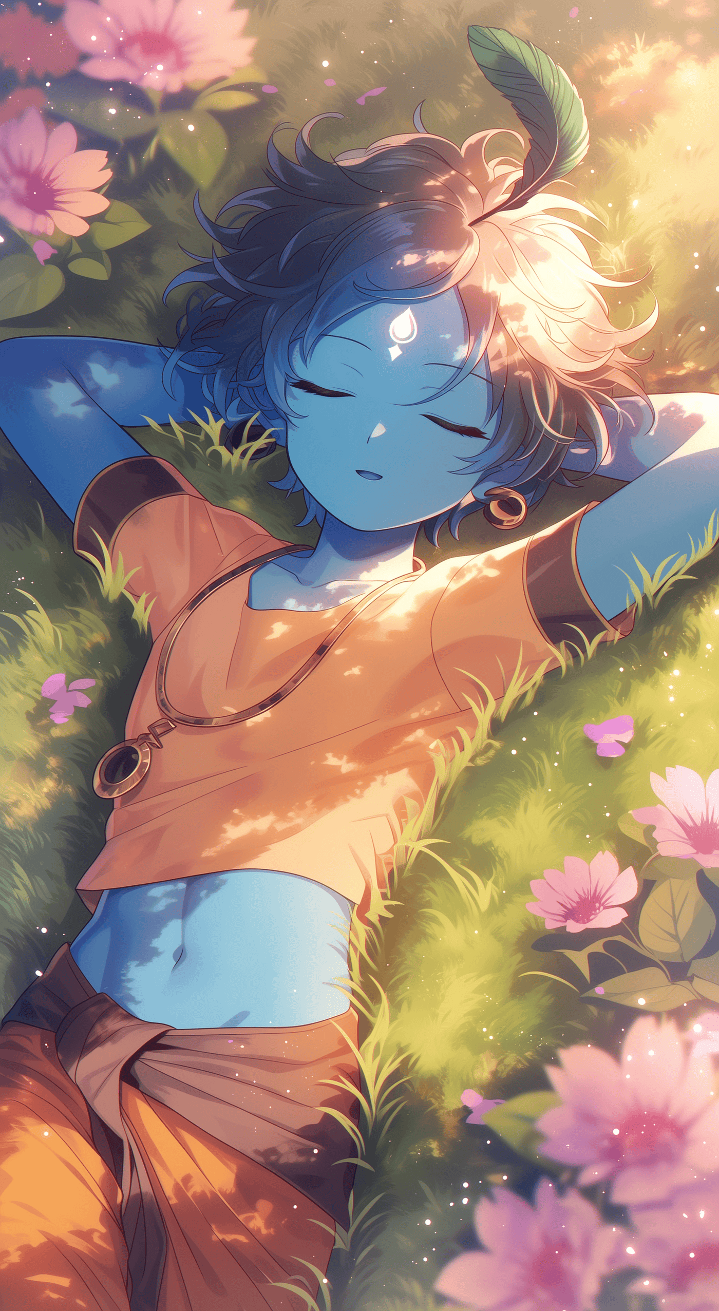 Lord Krishna Resting in a Meadow