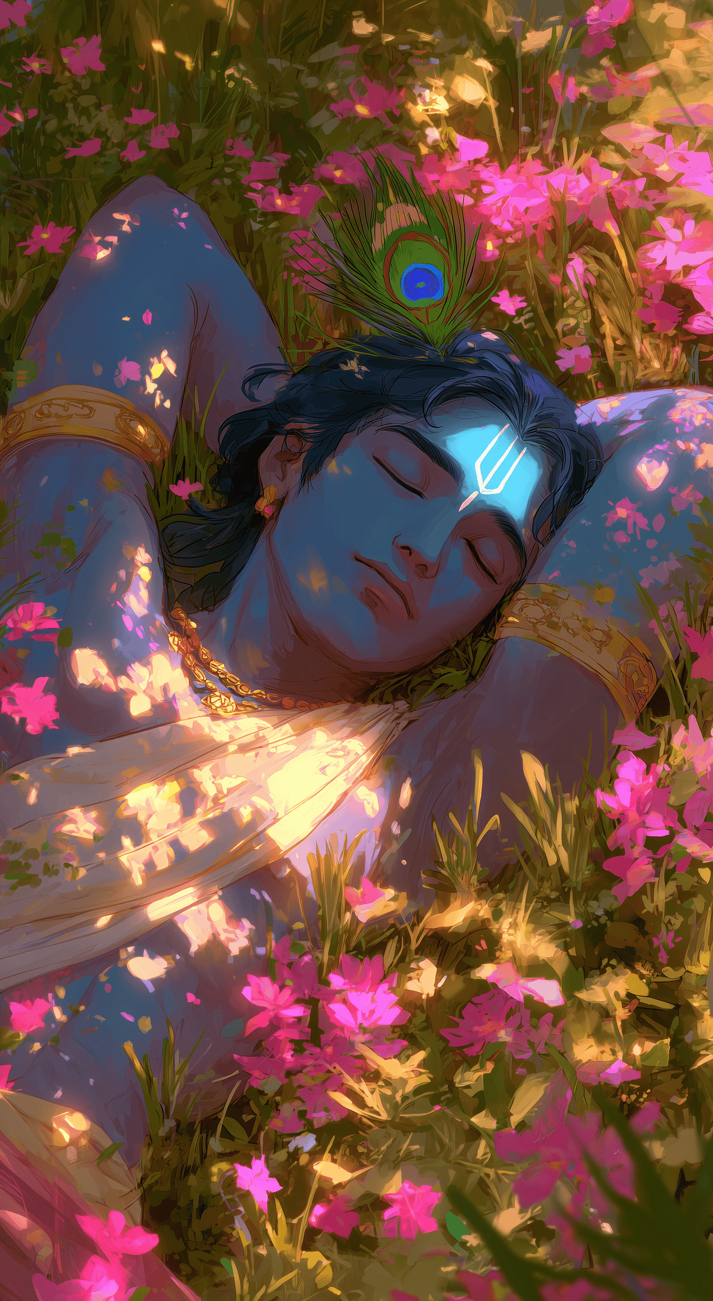 Lord Krishna Sleeping in a Field of Flowers