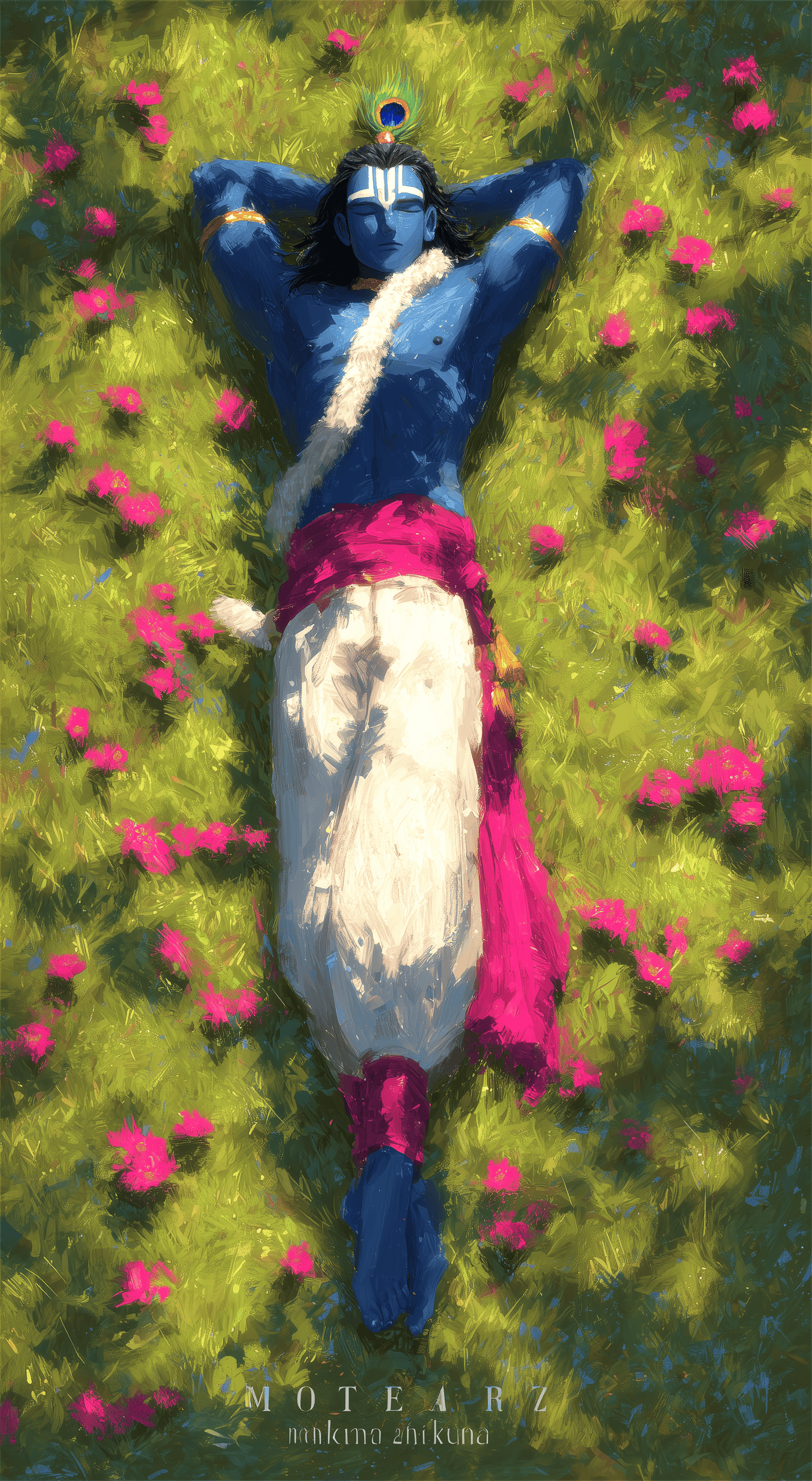Krishna Lying in a Field of Flowers