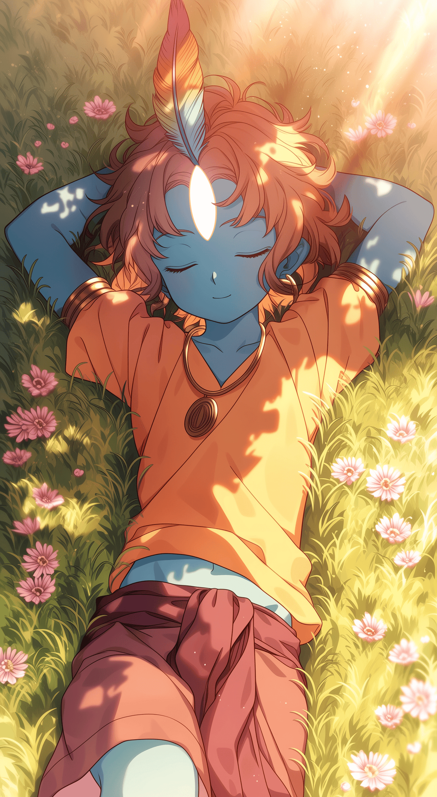 Cute Krishna Ji Relaxing in Field of Flowers