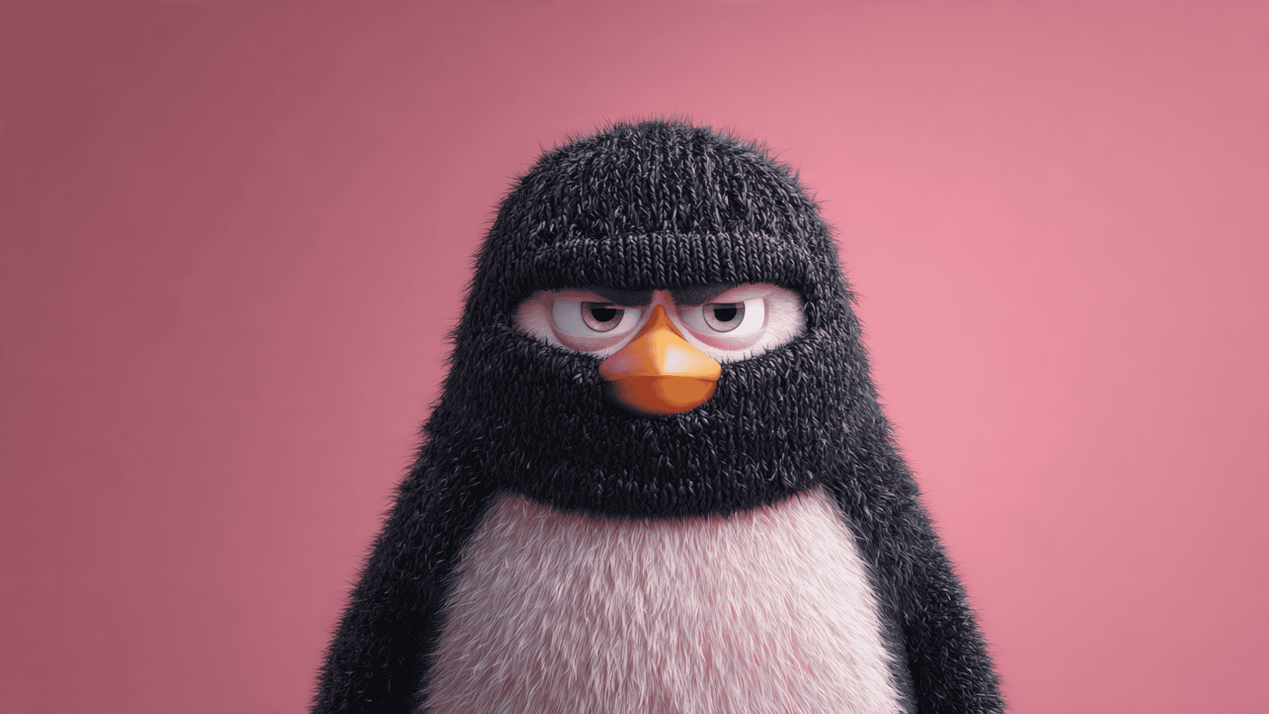 Cartoon Penguin with a Knitted Hat