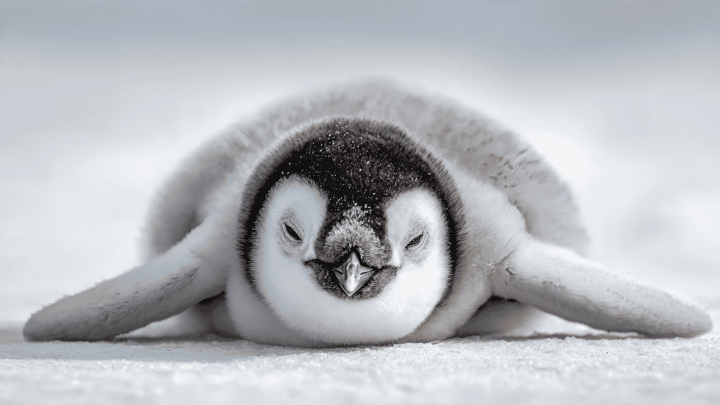 Cute Emperor Penguin Chick Lying Down