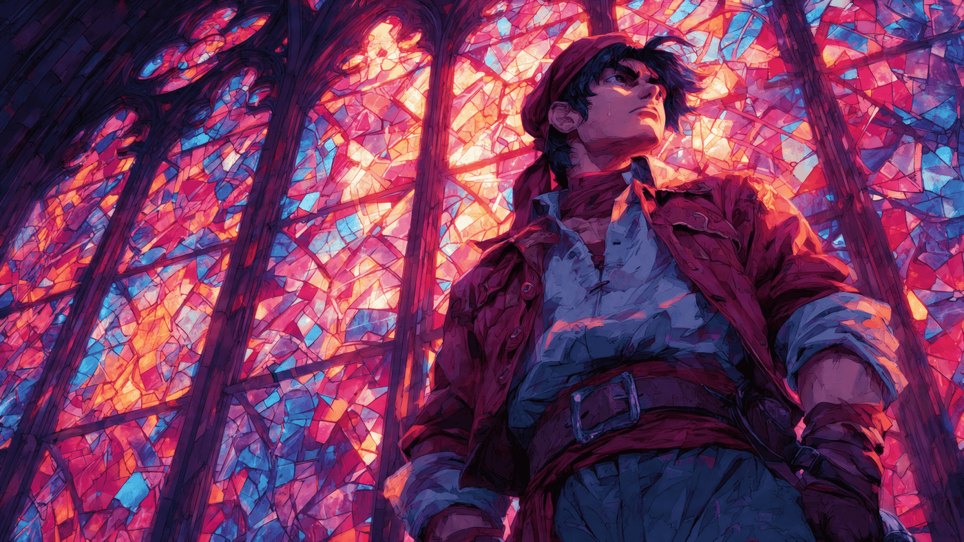 Anime Man Stained Glass Window Art