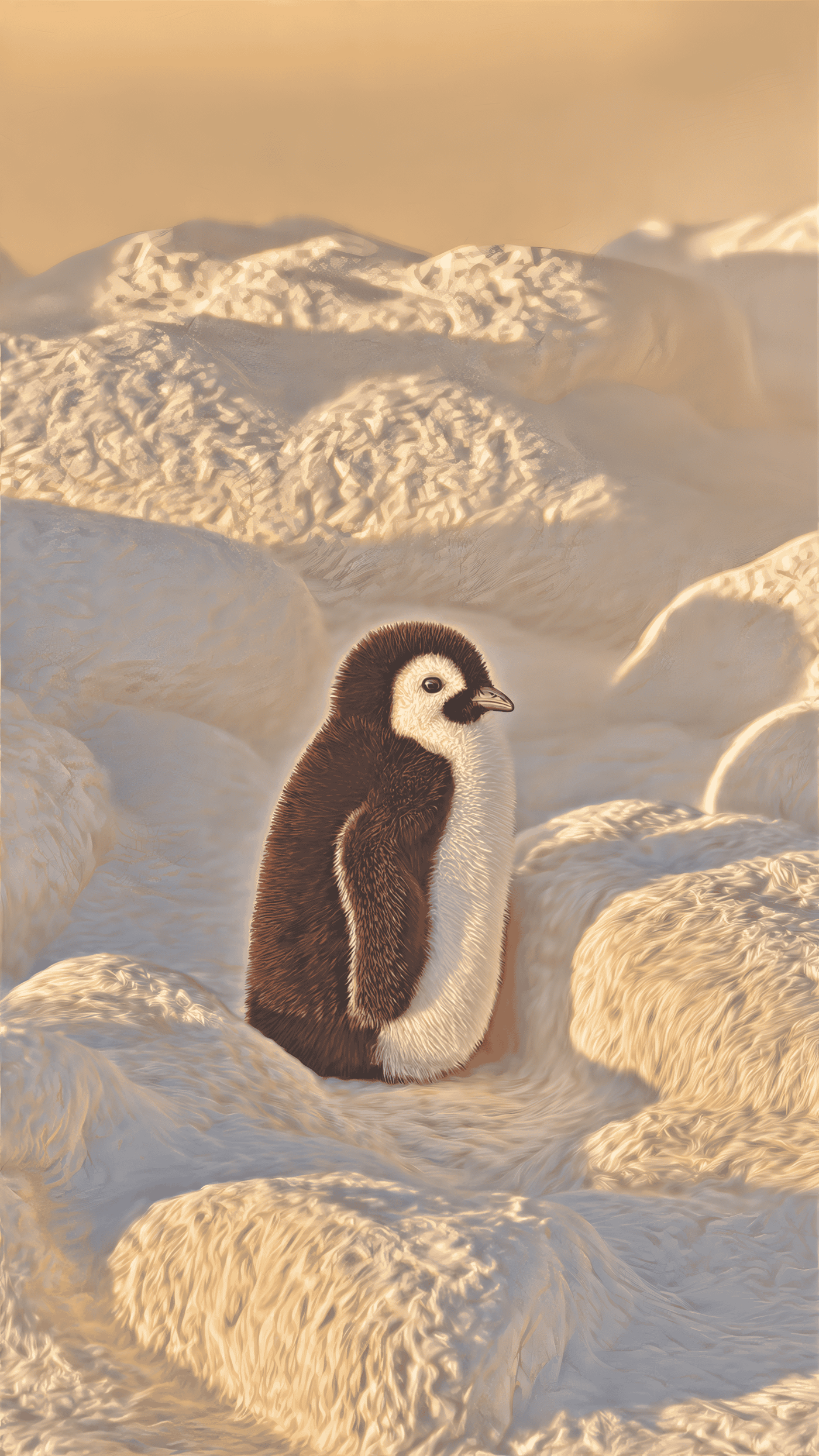Cute Penguin Chick in Antarctic Landscape