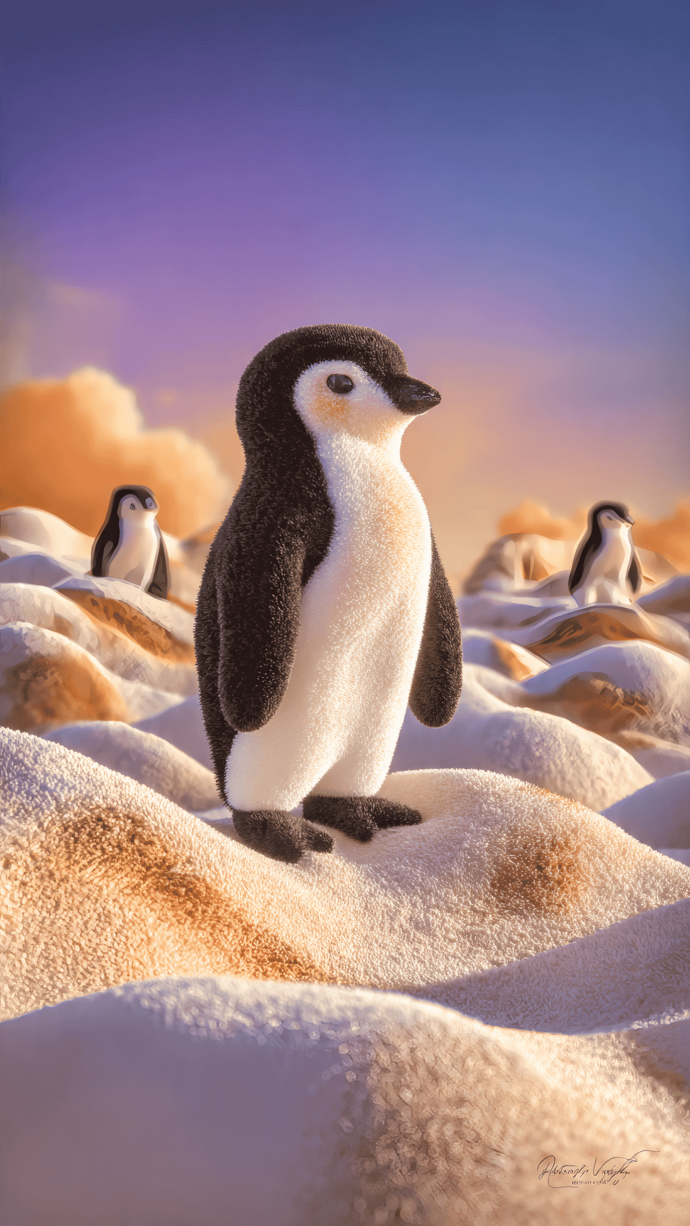 Cute Penguins in a Snowy Landscape