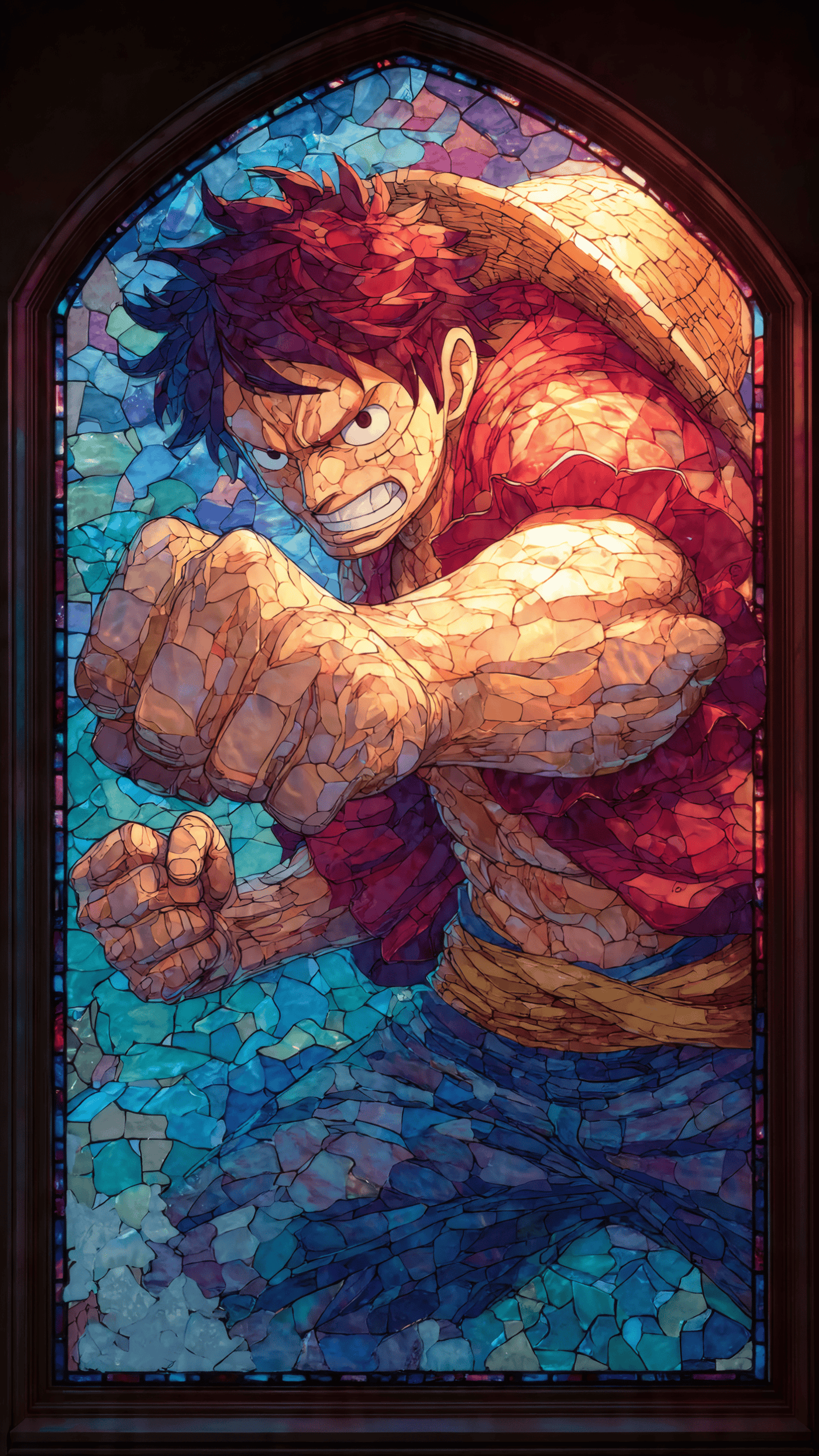 One Piece Luffy Stained Glass Portrait