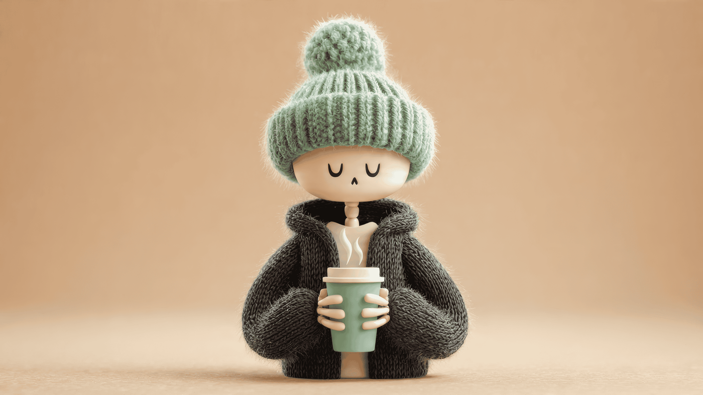 Skeleton with Coffee and Beanie