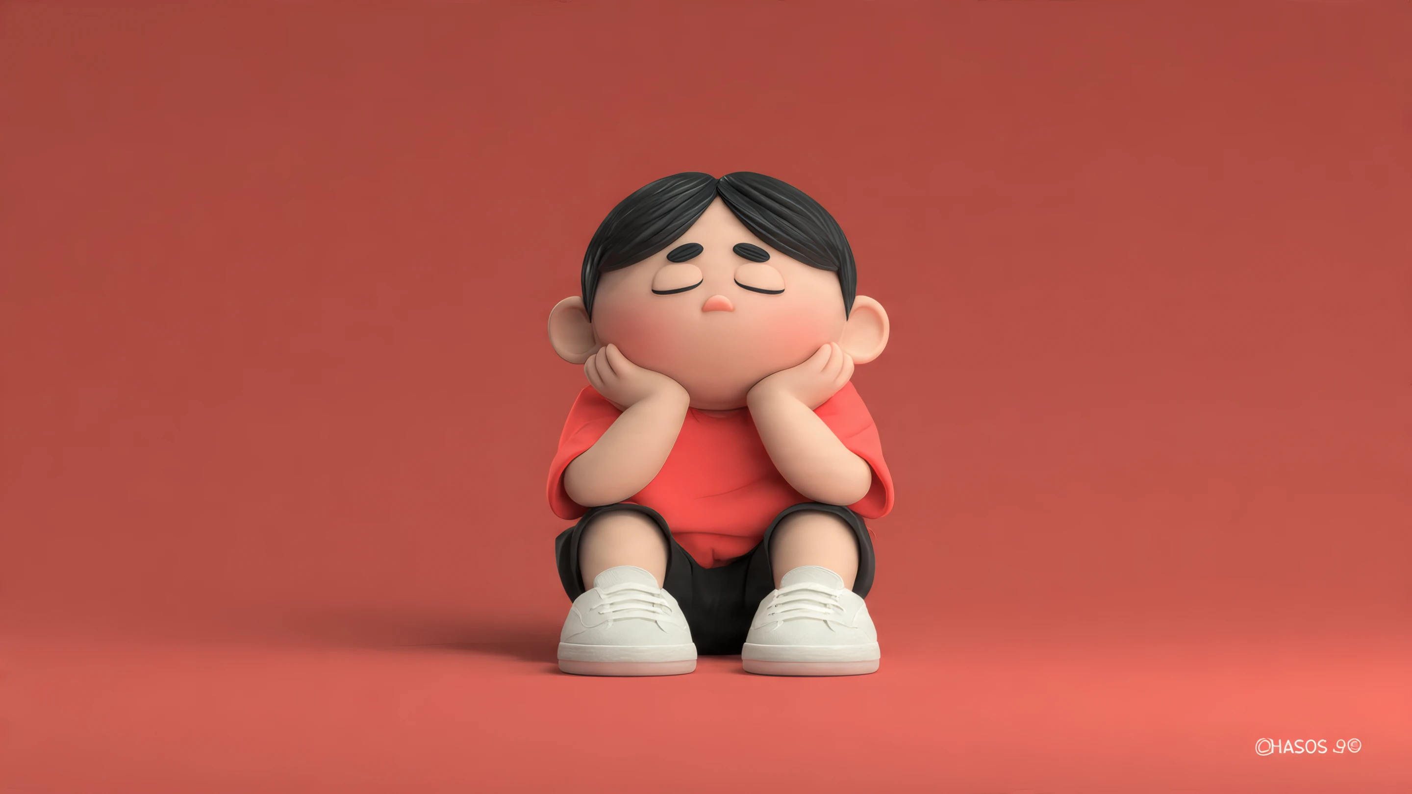 3d Render of Cartoon Boy in Red Room
