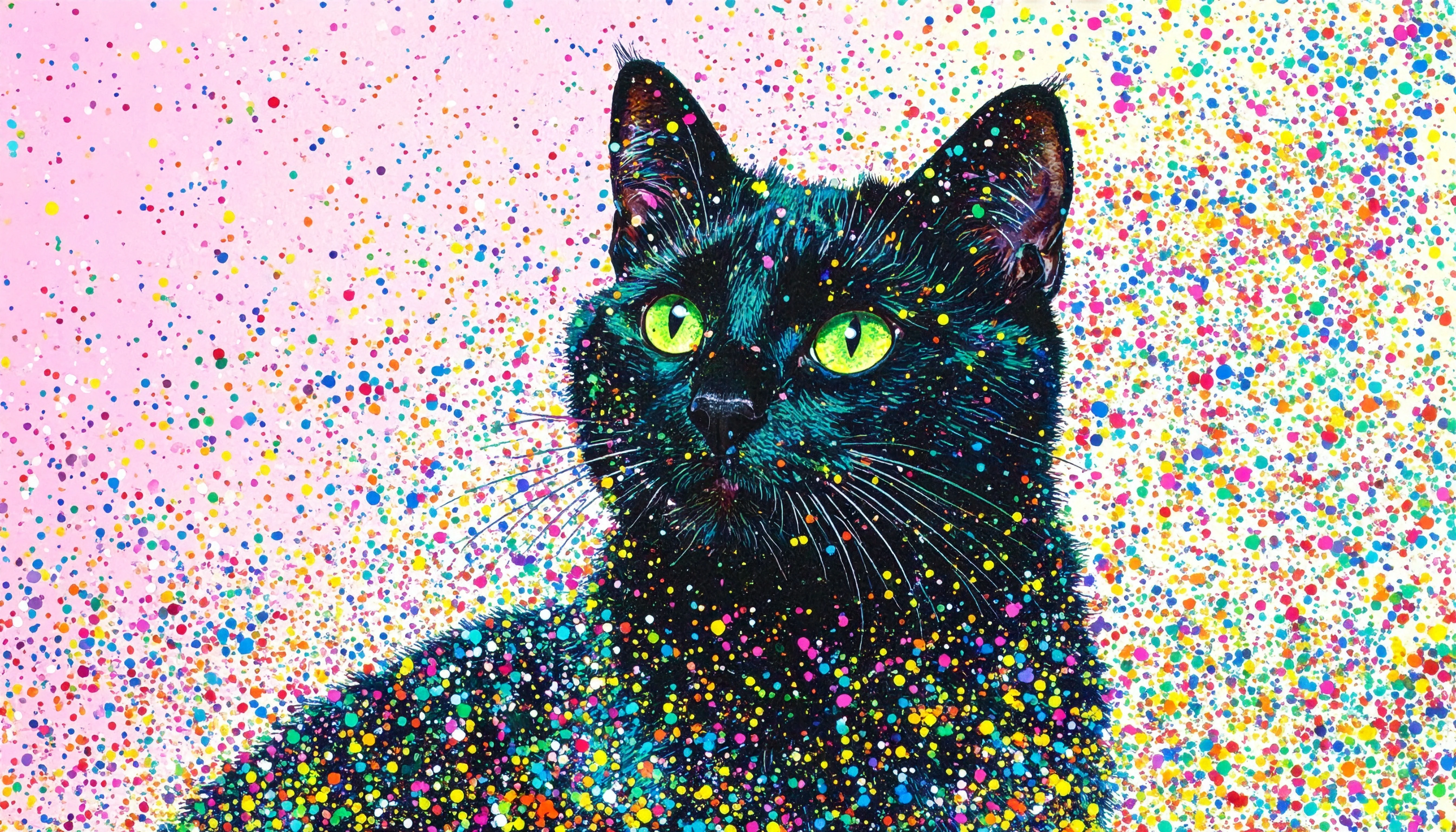 Abstract Black Cat Portrait with Confetti Burst Animals wallpaper 5376x3072