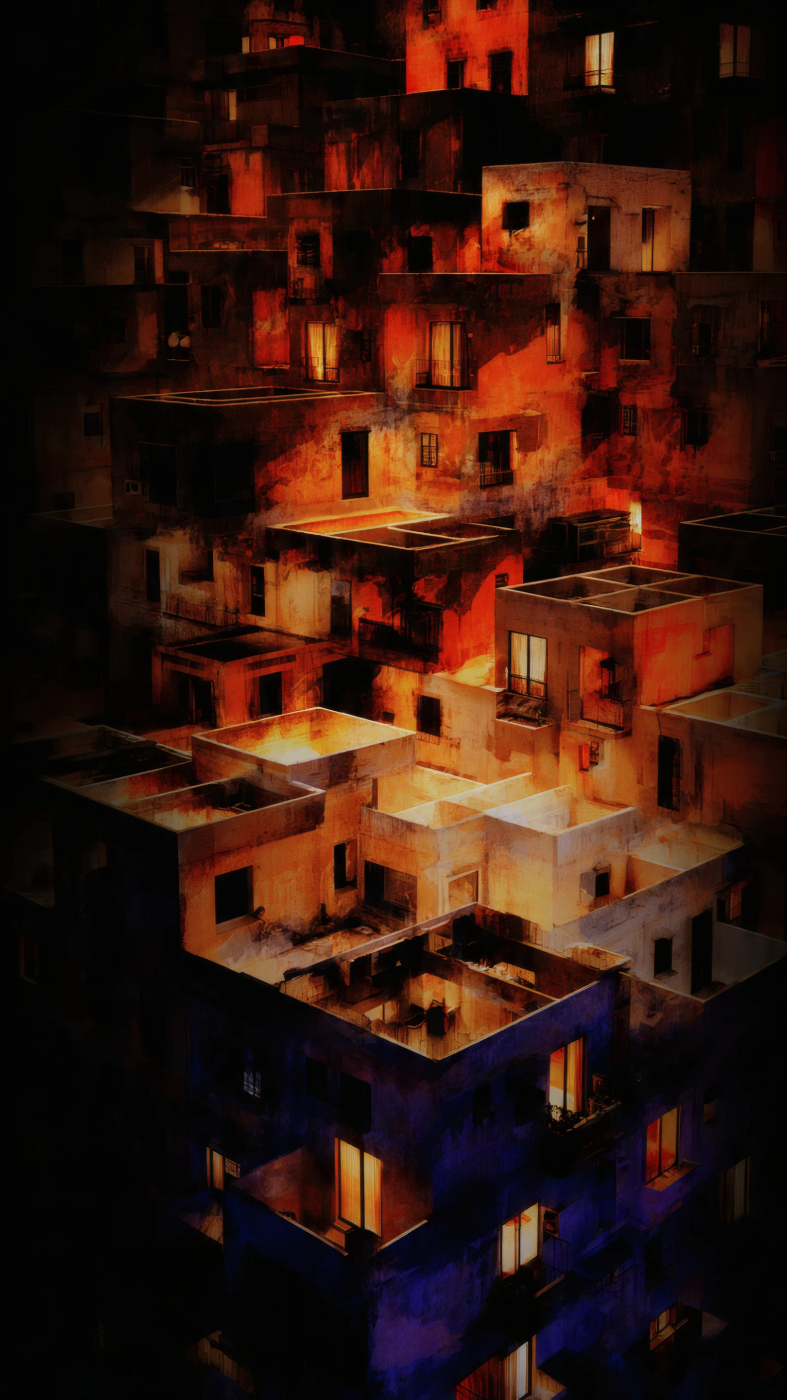 Abstract Cityscape with Warm Light and Dark Tones