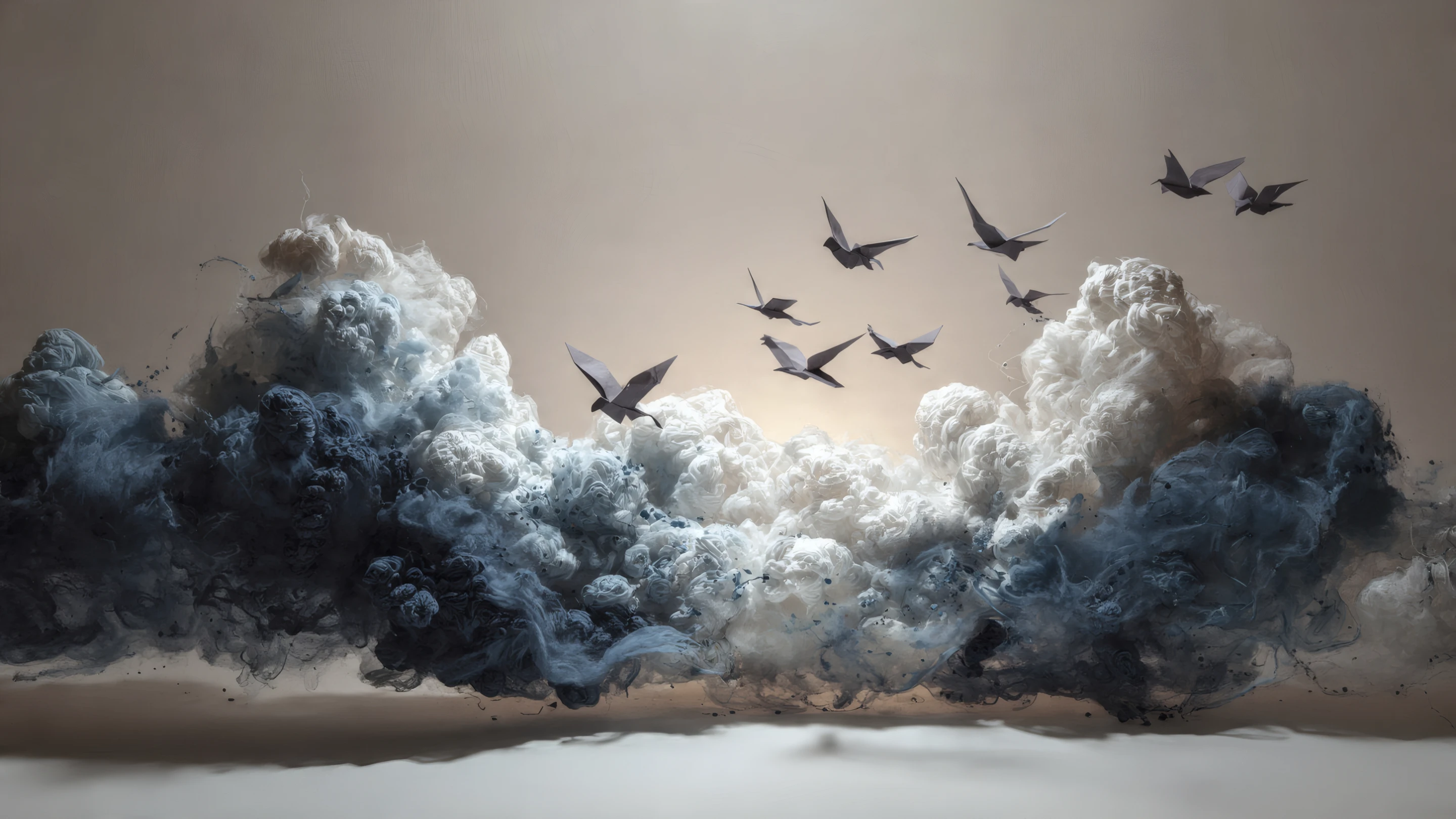 Abstract Clouds with Birds in Flight Wallpaper