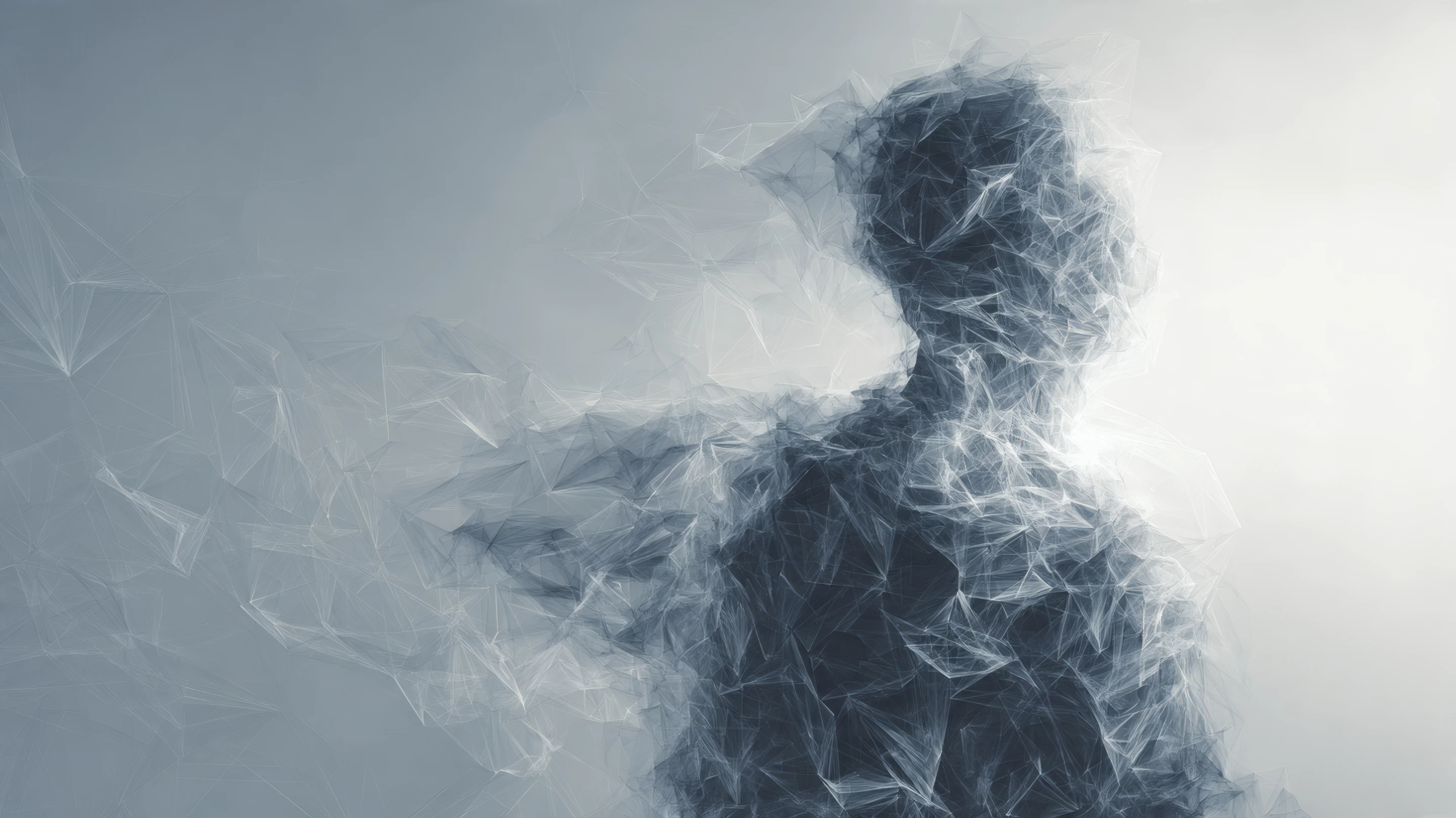 Abstract Figure Disintegration Effect in Blue and White