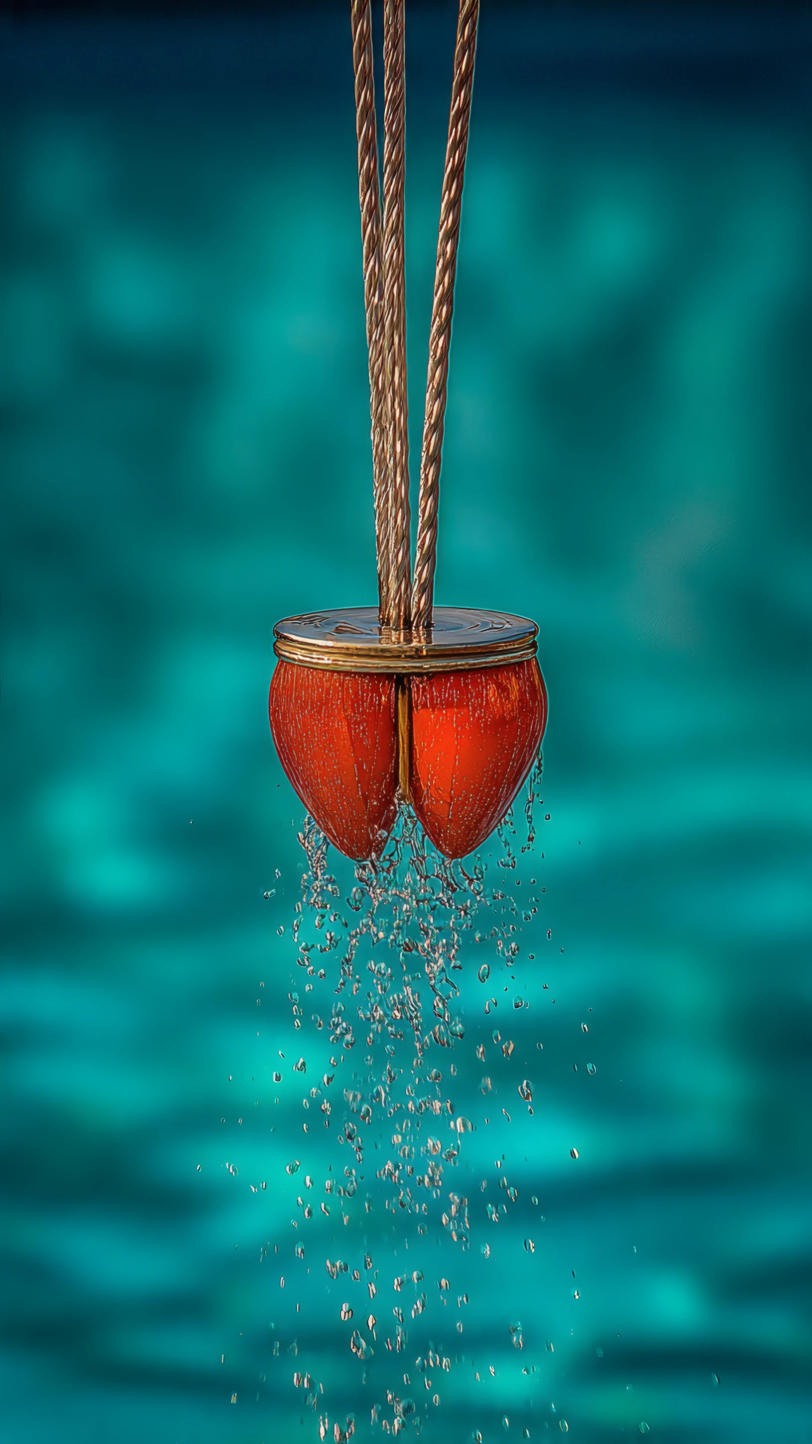 Abstract Fruit Art with Water Droplets on Teal Backdrop