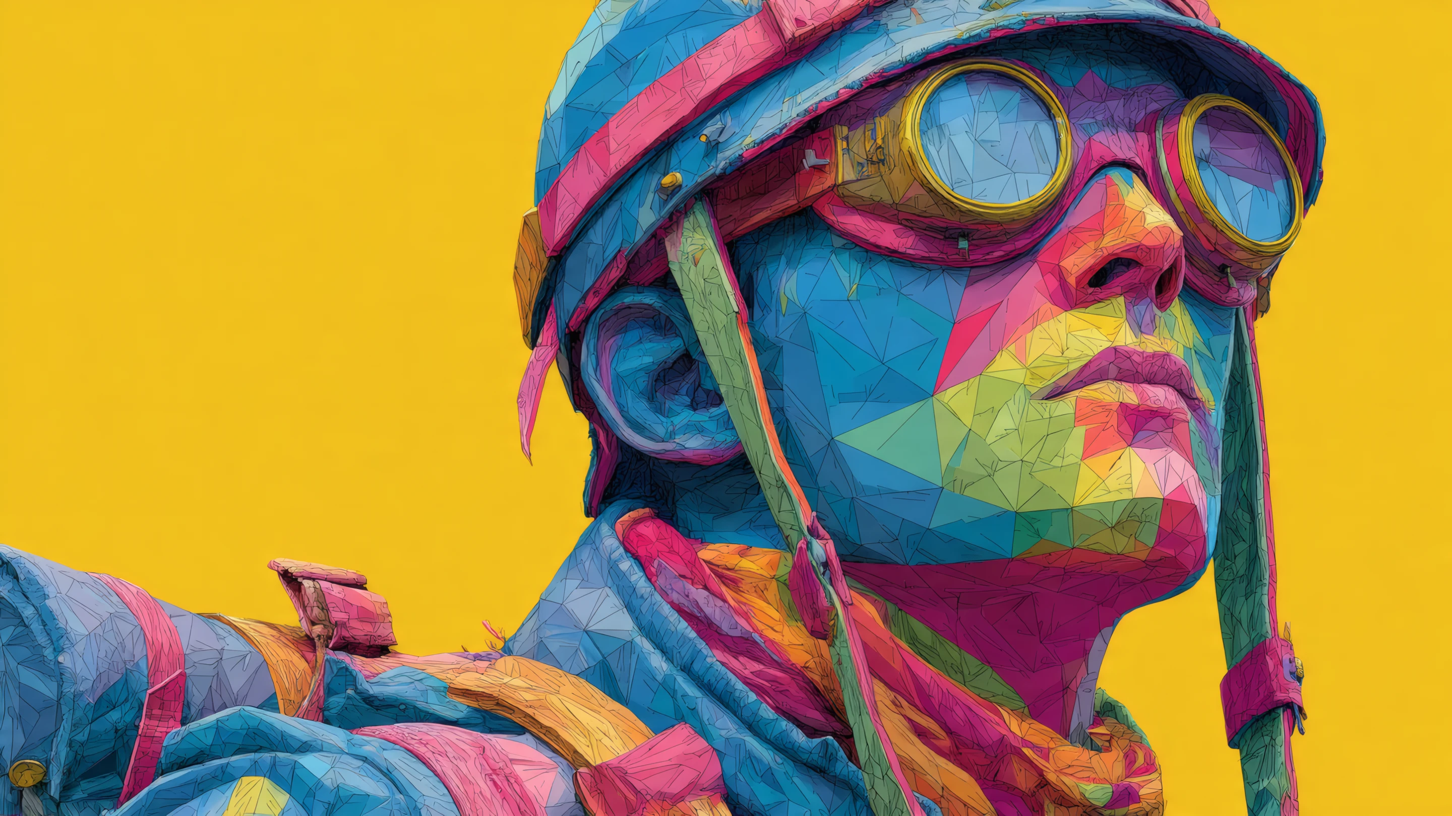 Abstract Geometric Soldier with Goggles on Yellow Background
