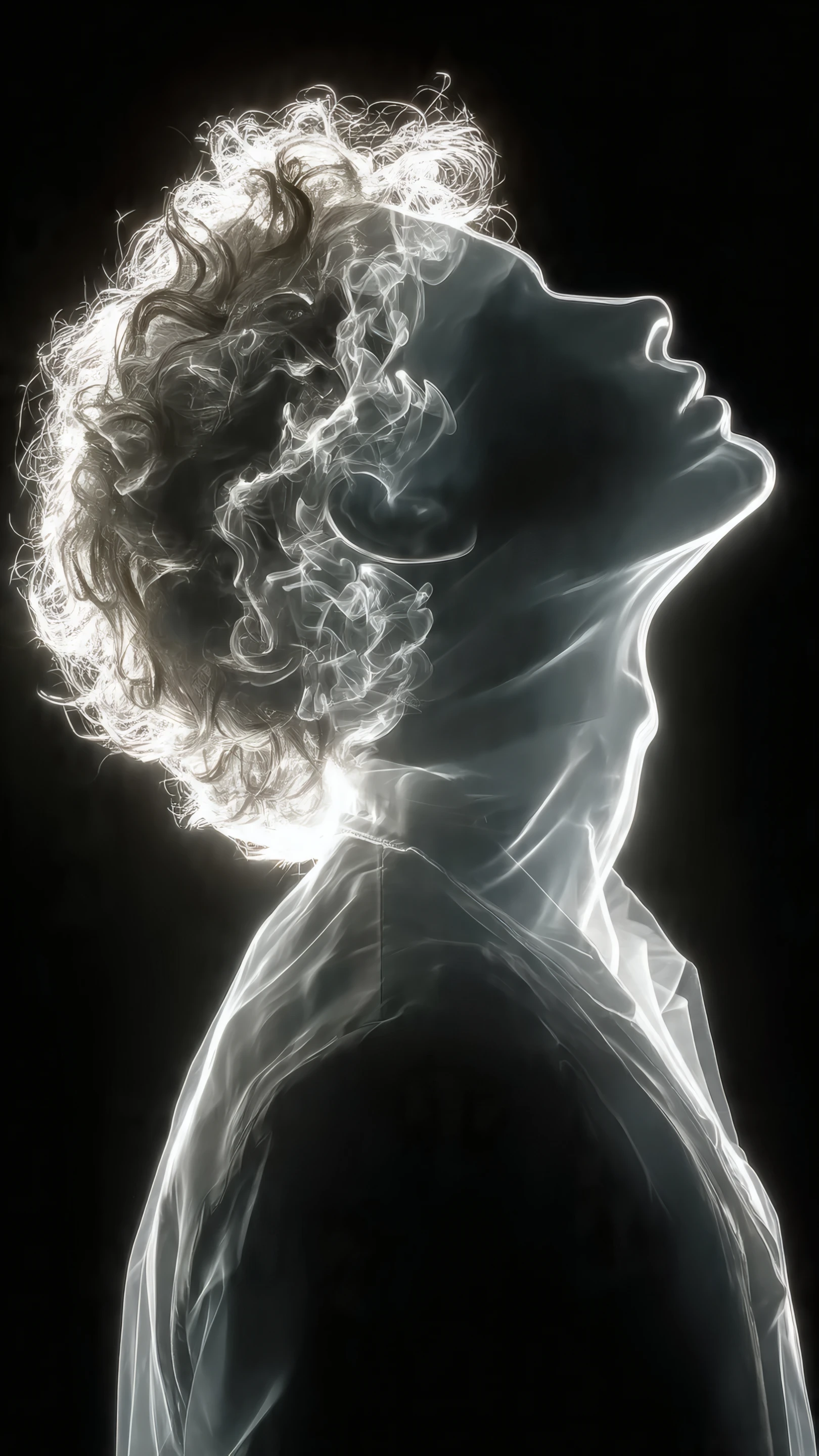 Abstract Glowing Profile of a Woman with Curly Hair