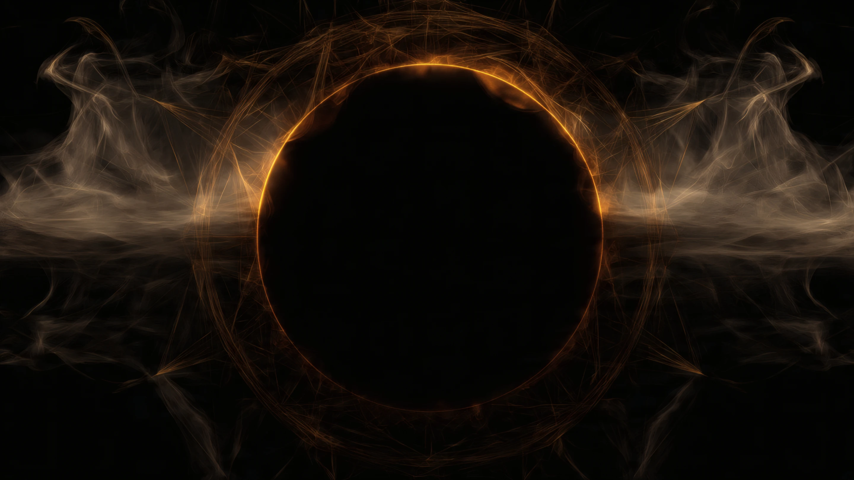 Abstract Golden Circle with Ethereal Smoke on Dark Backdrop