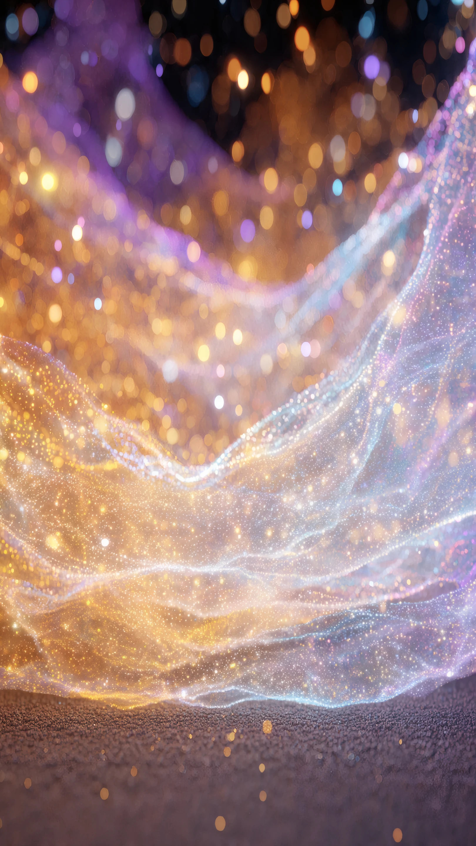 Abstract Golden Particle Wave with Bokeh Lights