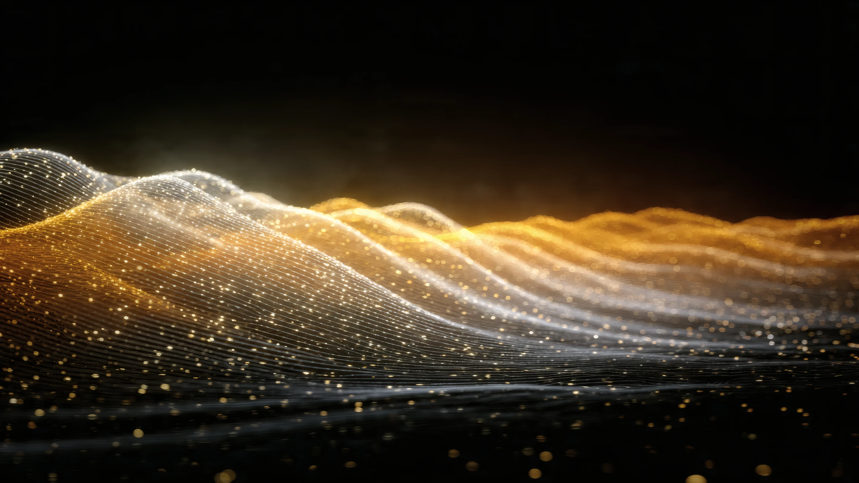 Abstract Golden Waves with Glittering Particles