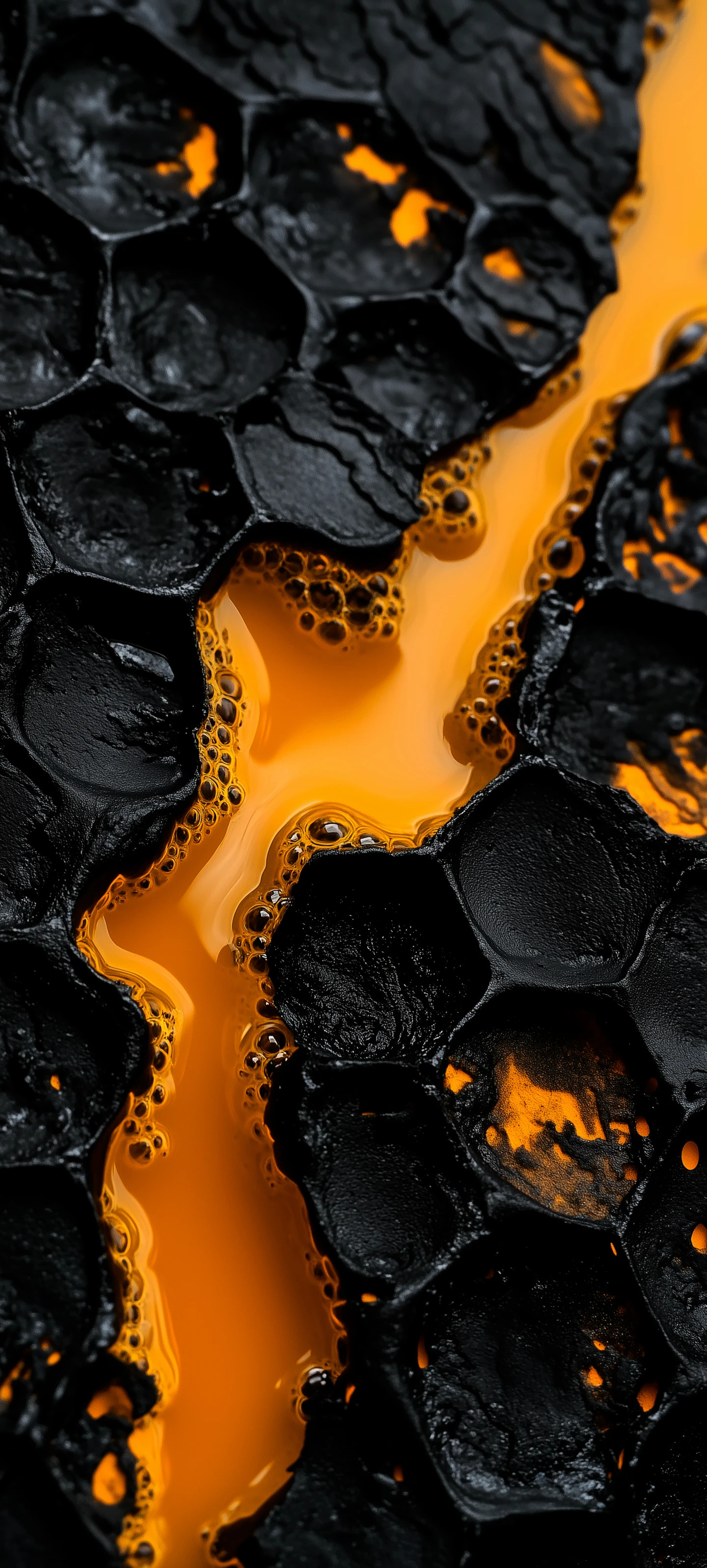 Abstract Honeycomb Texture with Flowing Orange Liquid