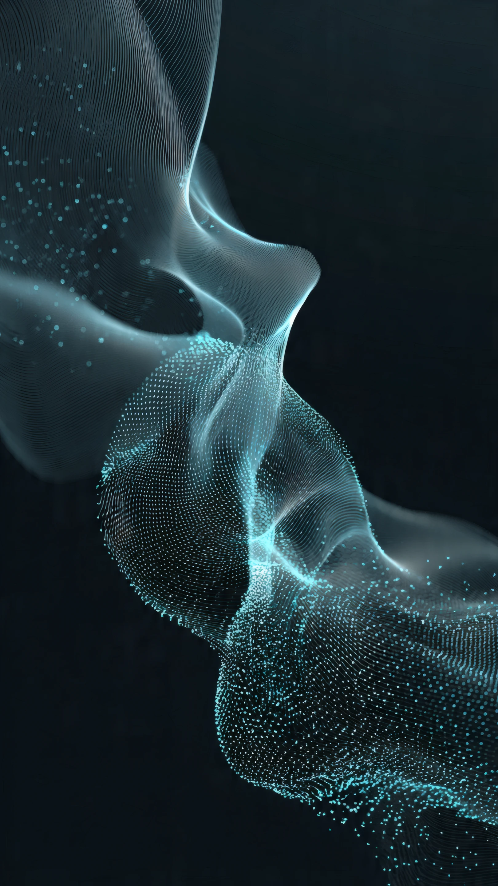 Abstract Light Blue Particle Flow on Dark Background