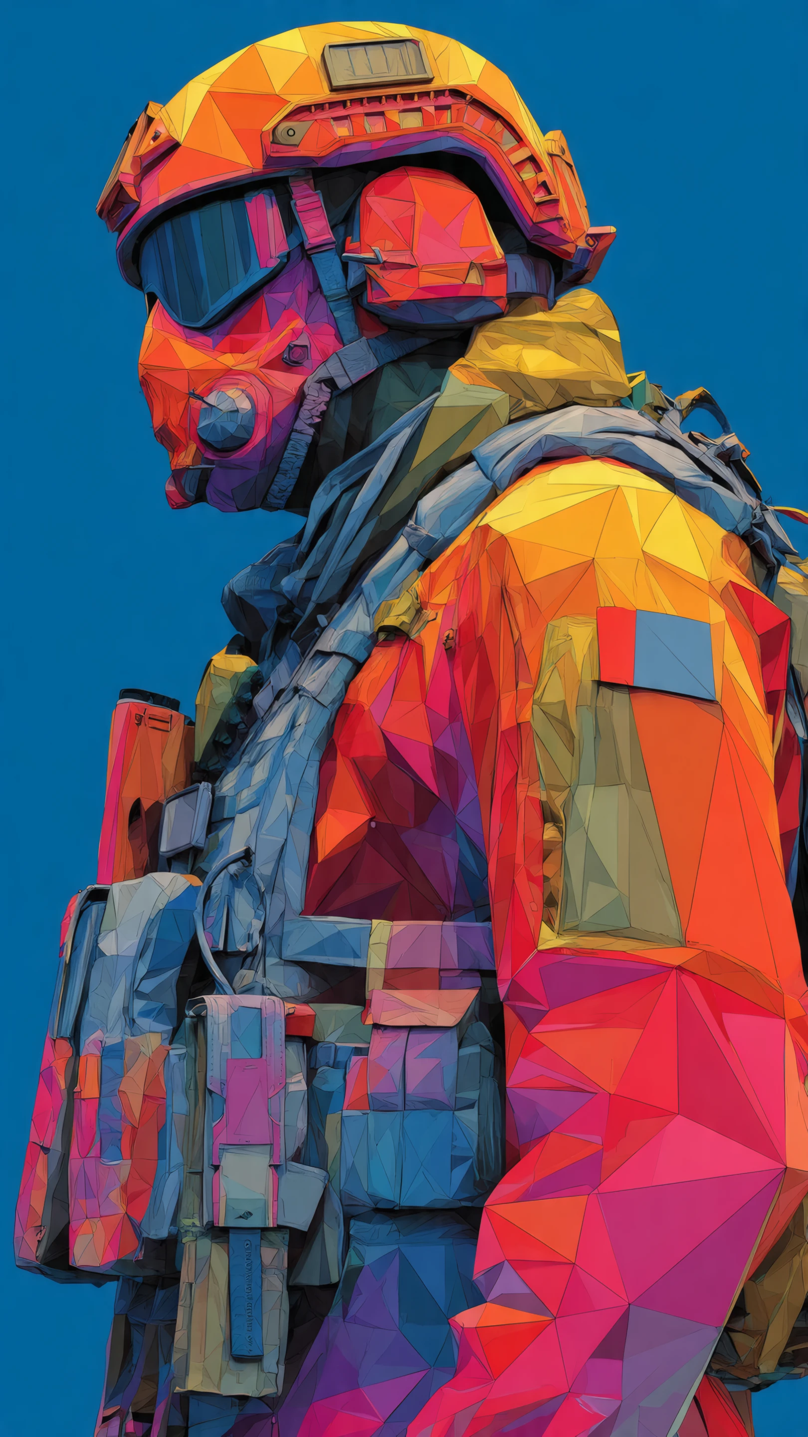 Abstract Low Poly Art of a Soldier in Full Gear