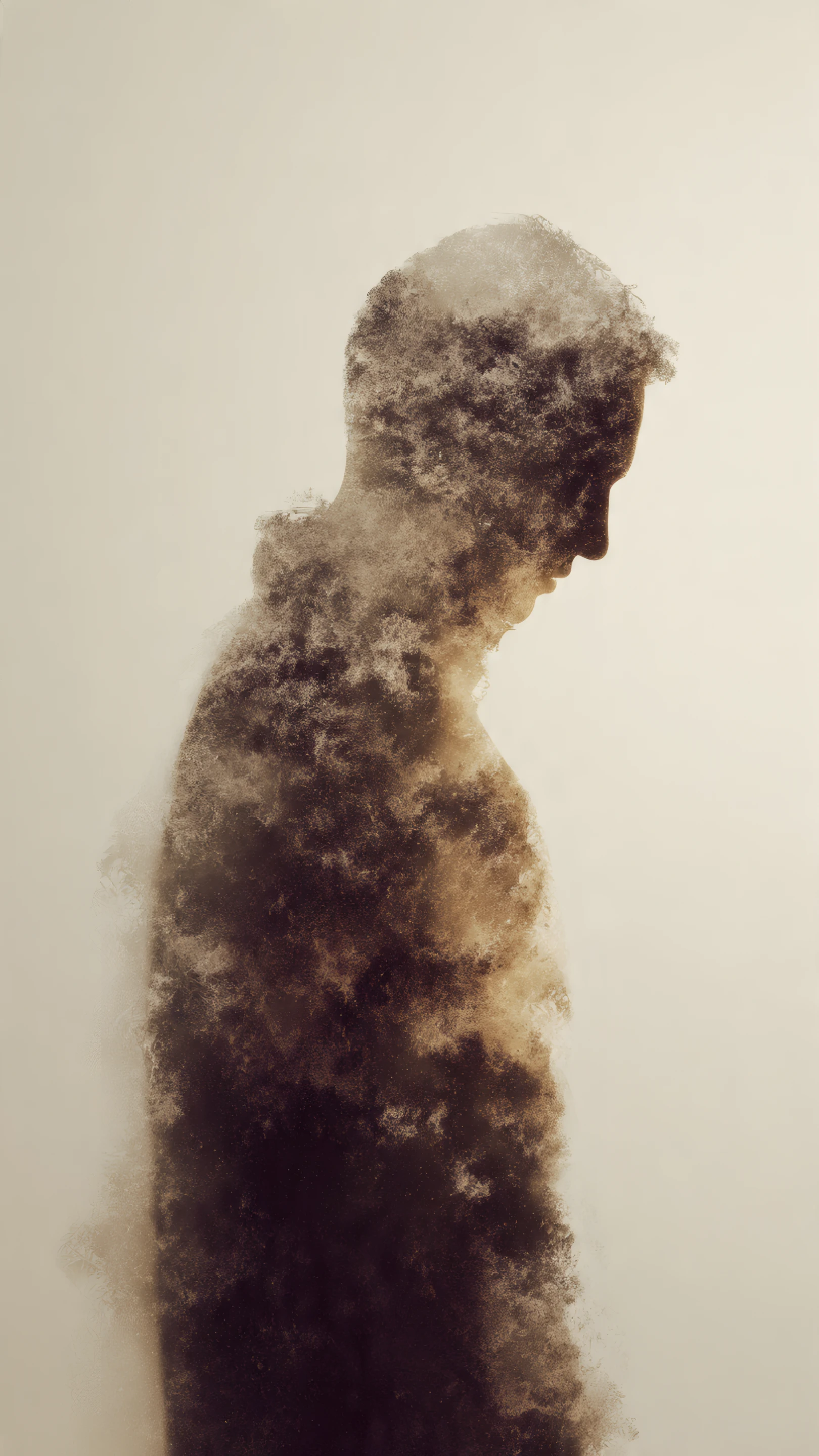 Abstract Man Silhouette with Cloud Texture in Sepia