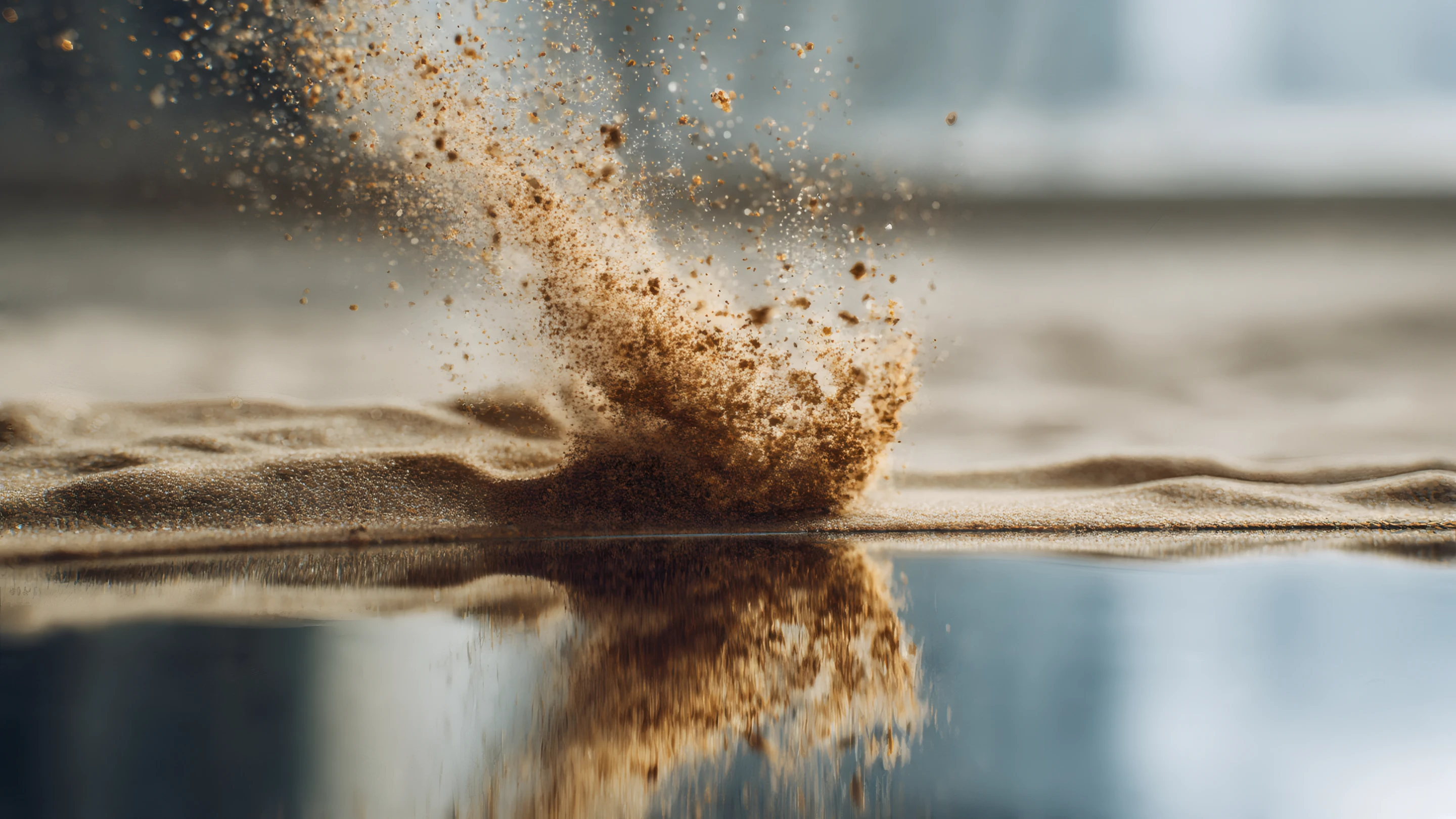 Abstract Sandfall on Reflective Surface Still Life