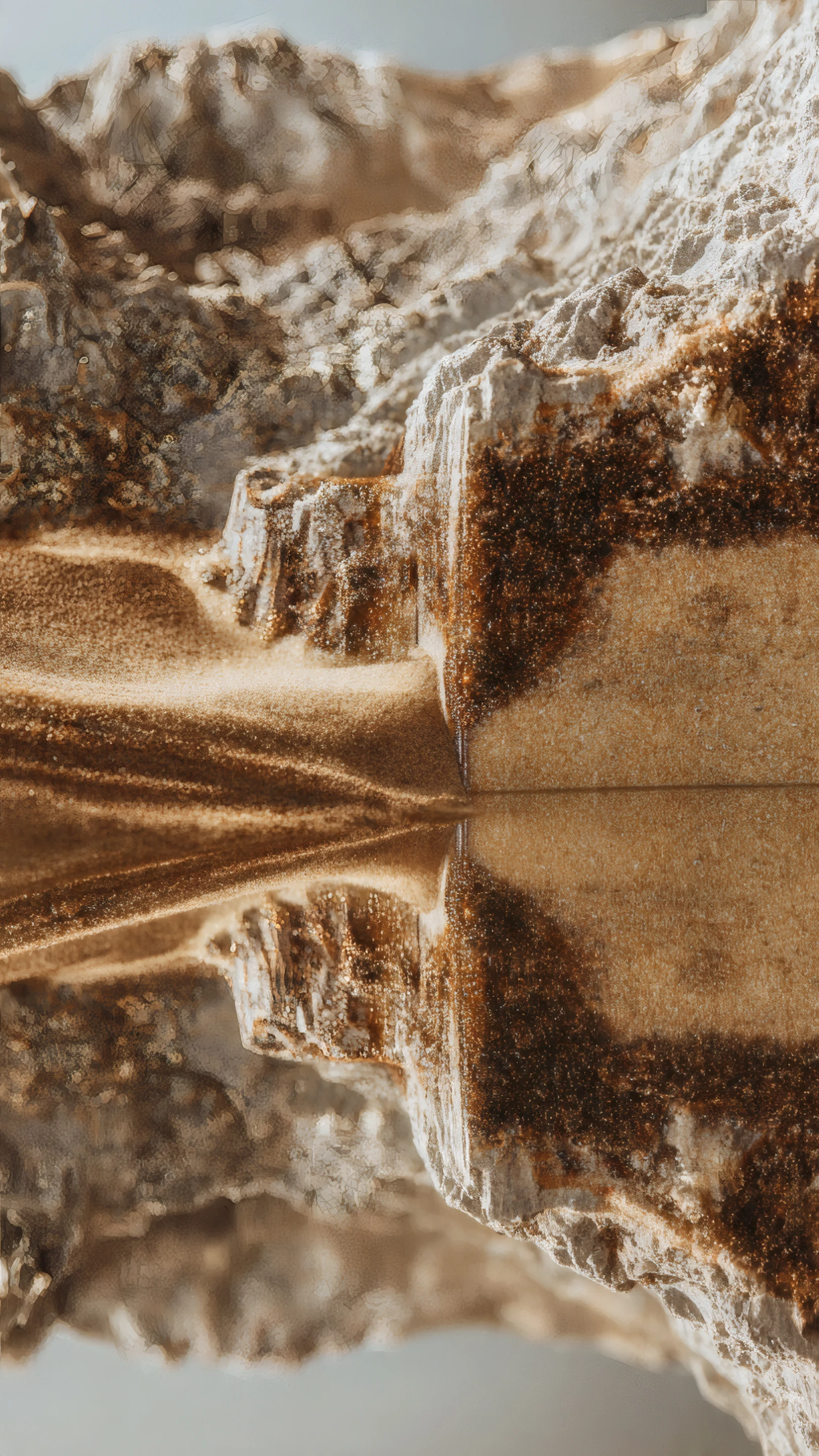 Abstract Sandstone Cliff Edge with Water Reflection