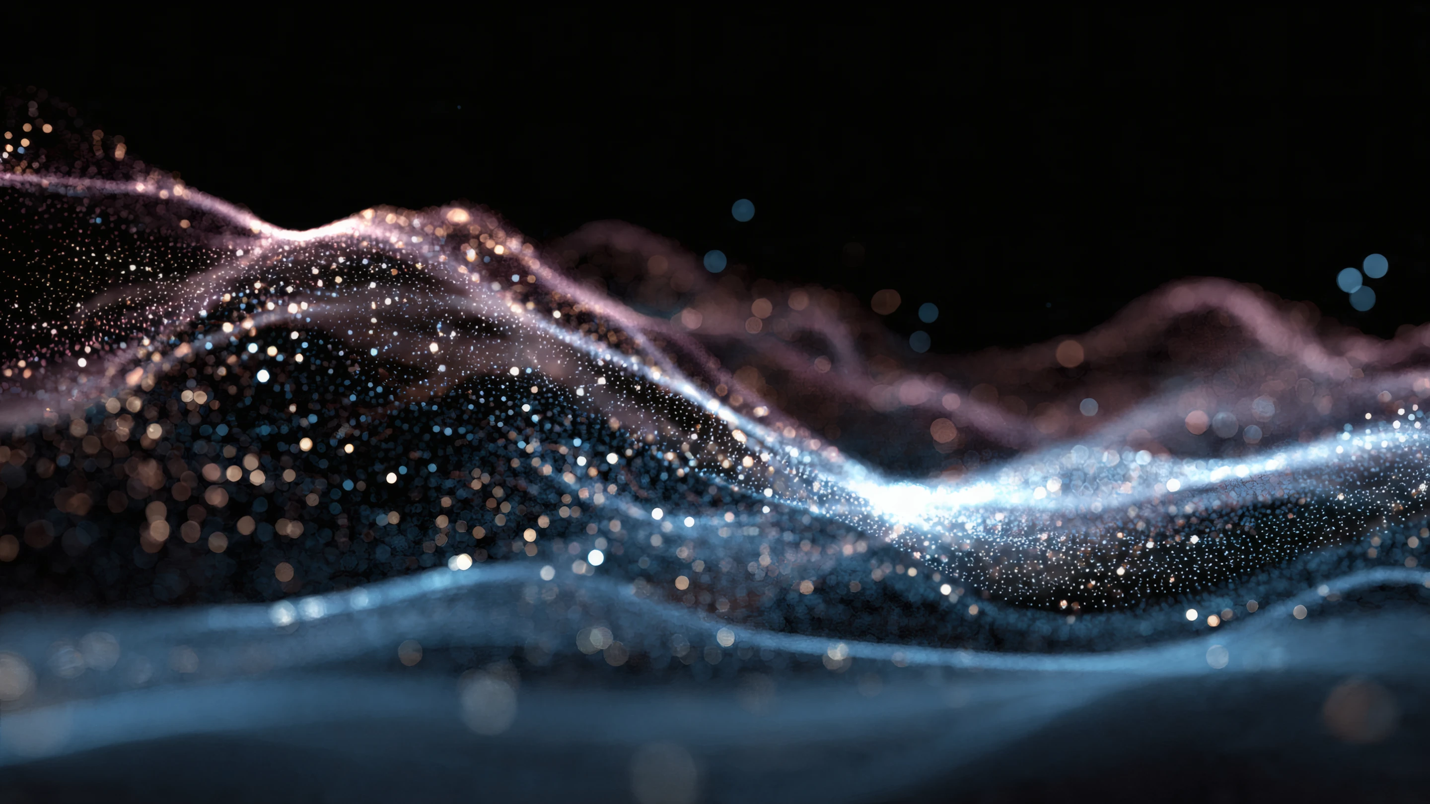 Abstract Sparkling Particle Wave on Black Background
