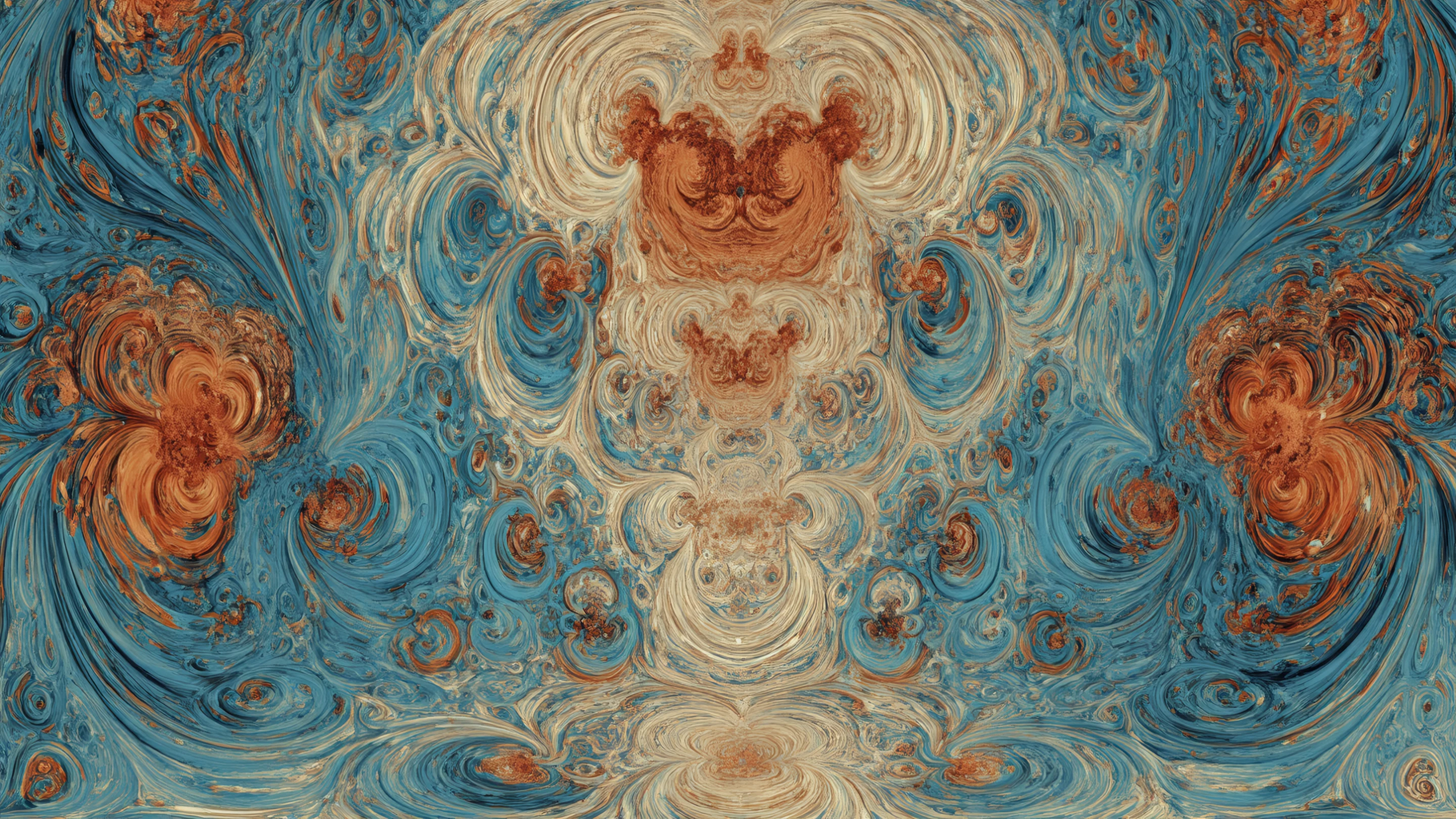 Abstract Swirls of Blue Orange and Cream Pattern