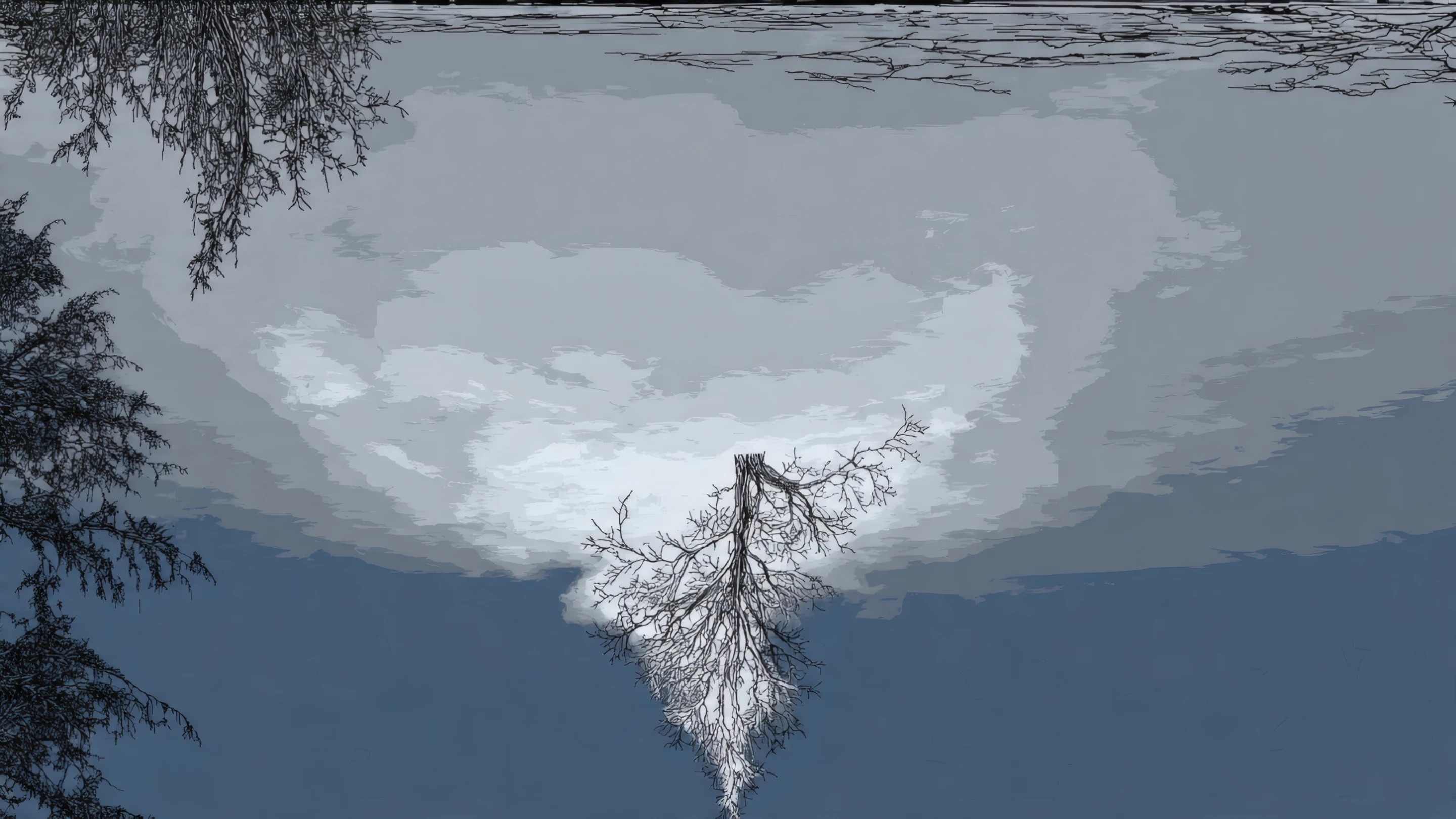 Abstract Winter Tree Silhouette with Cloudy Sky Backdrop