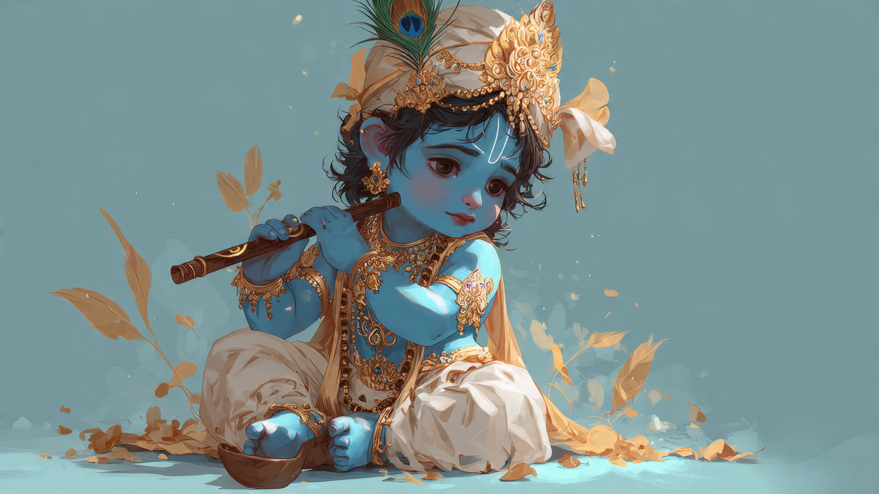 Adorable Baby Krishna with Flute Digital Art