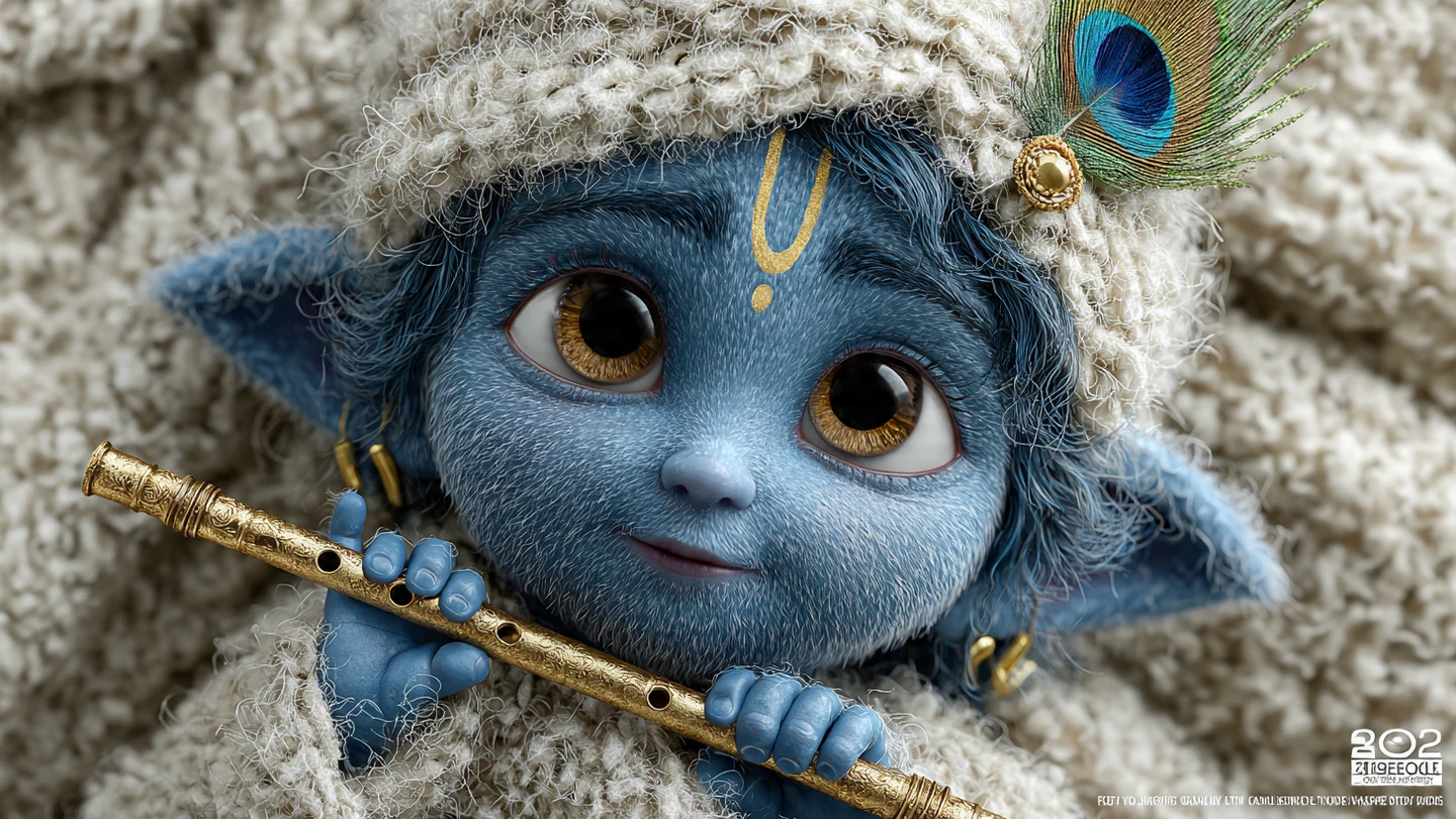 Adorable Baby Krishna with Flute Digital Rendering