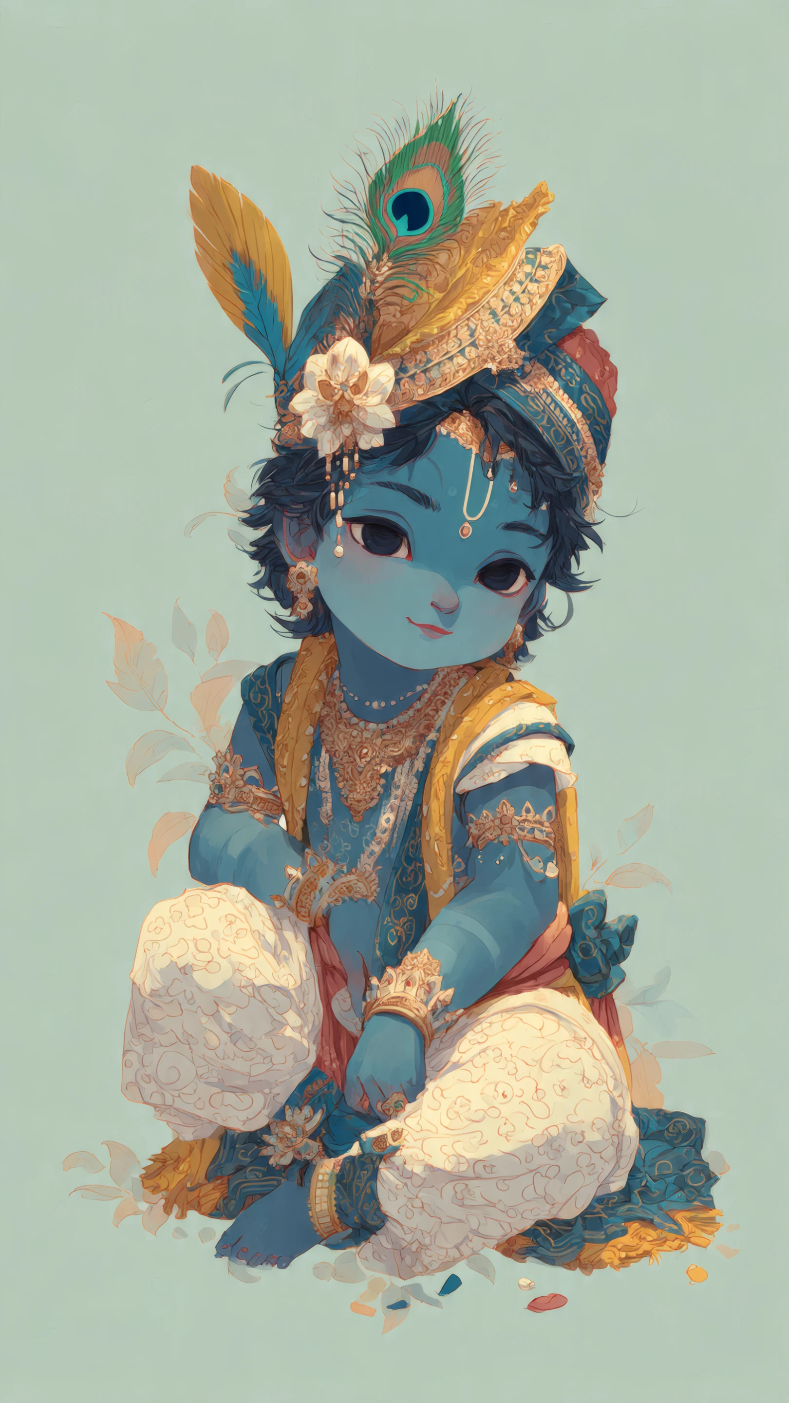 Adorable Baby Krishna with Peacock Feather Headdress