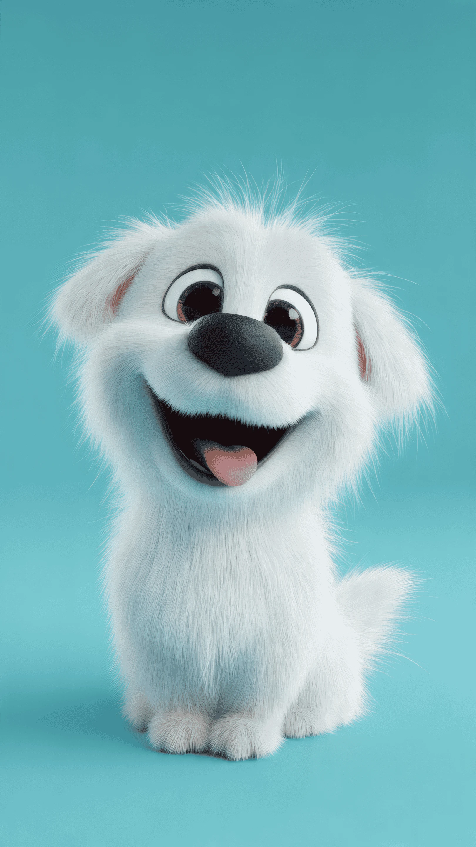 Adorable Cartoon Puppy with Fluffy White Fur on Blue