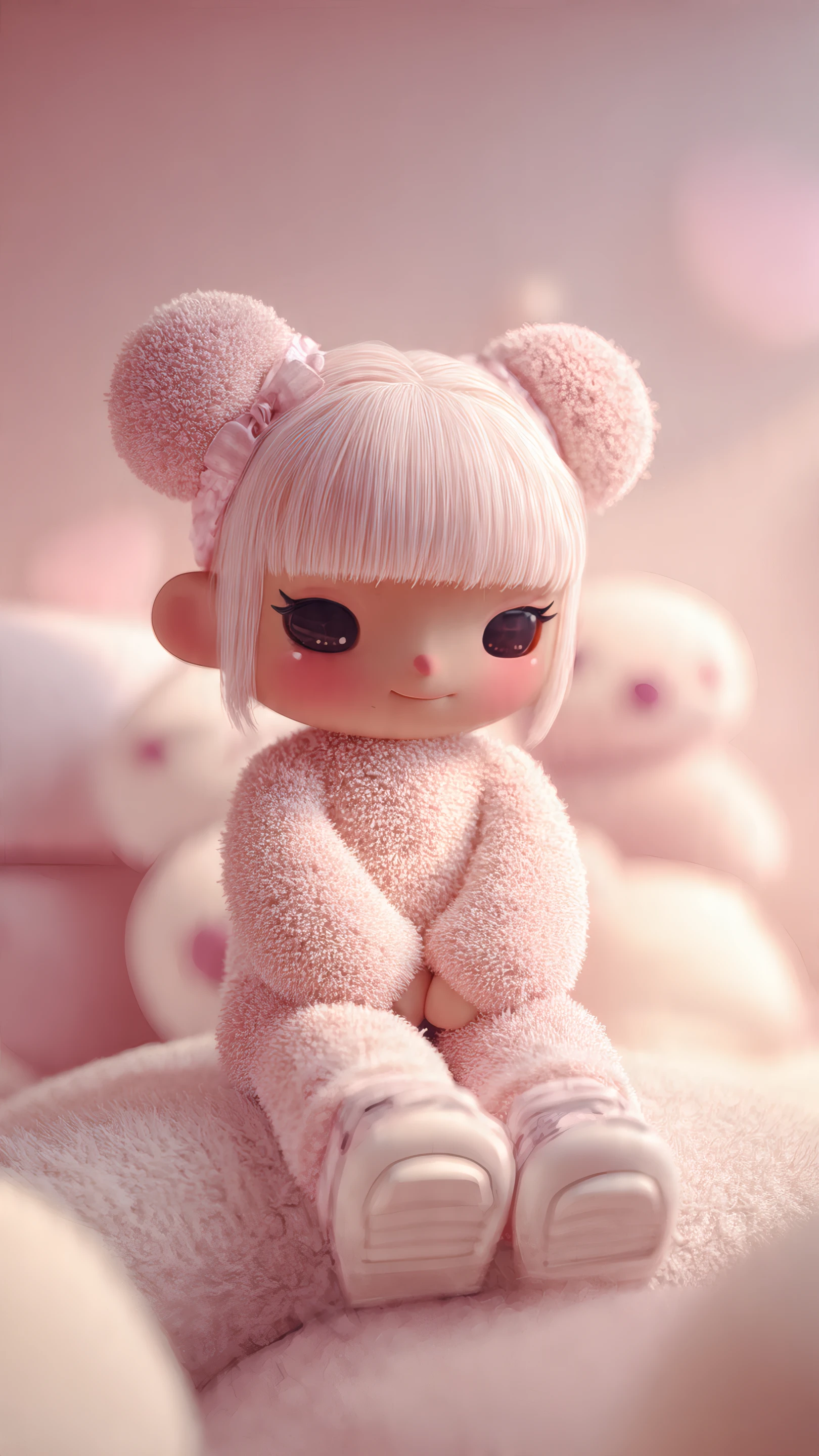 Adorable Pink Doll with Fuzzy Outfit and Bow