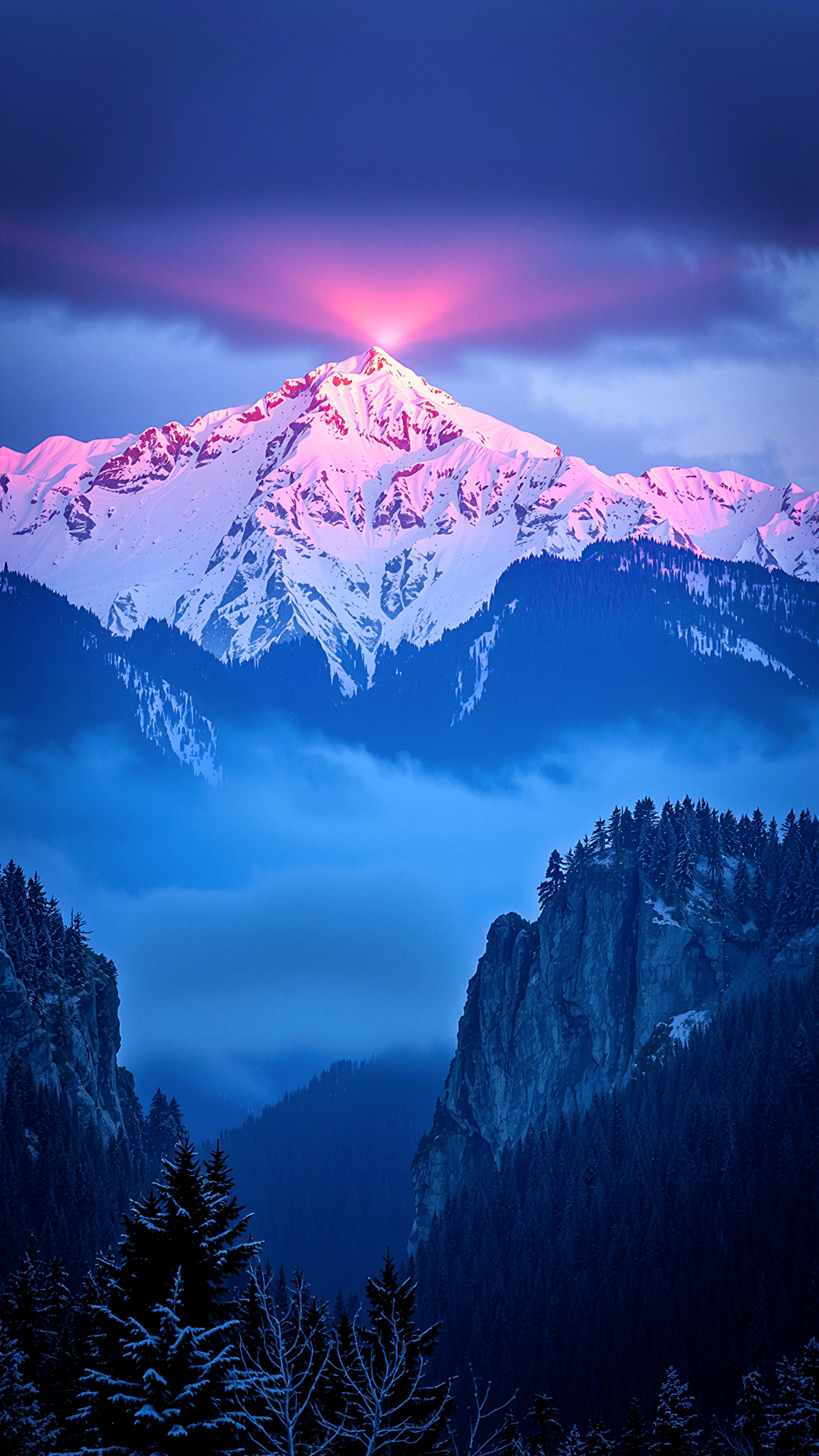 Alpine Peak Bathed in Pink Sunrise Glow