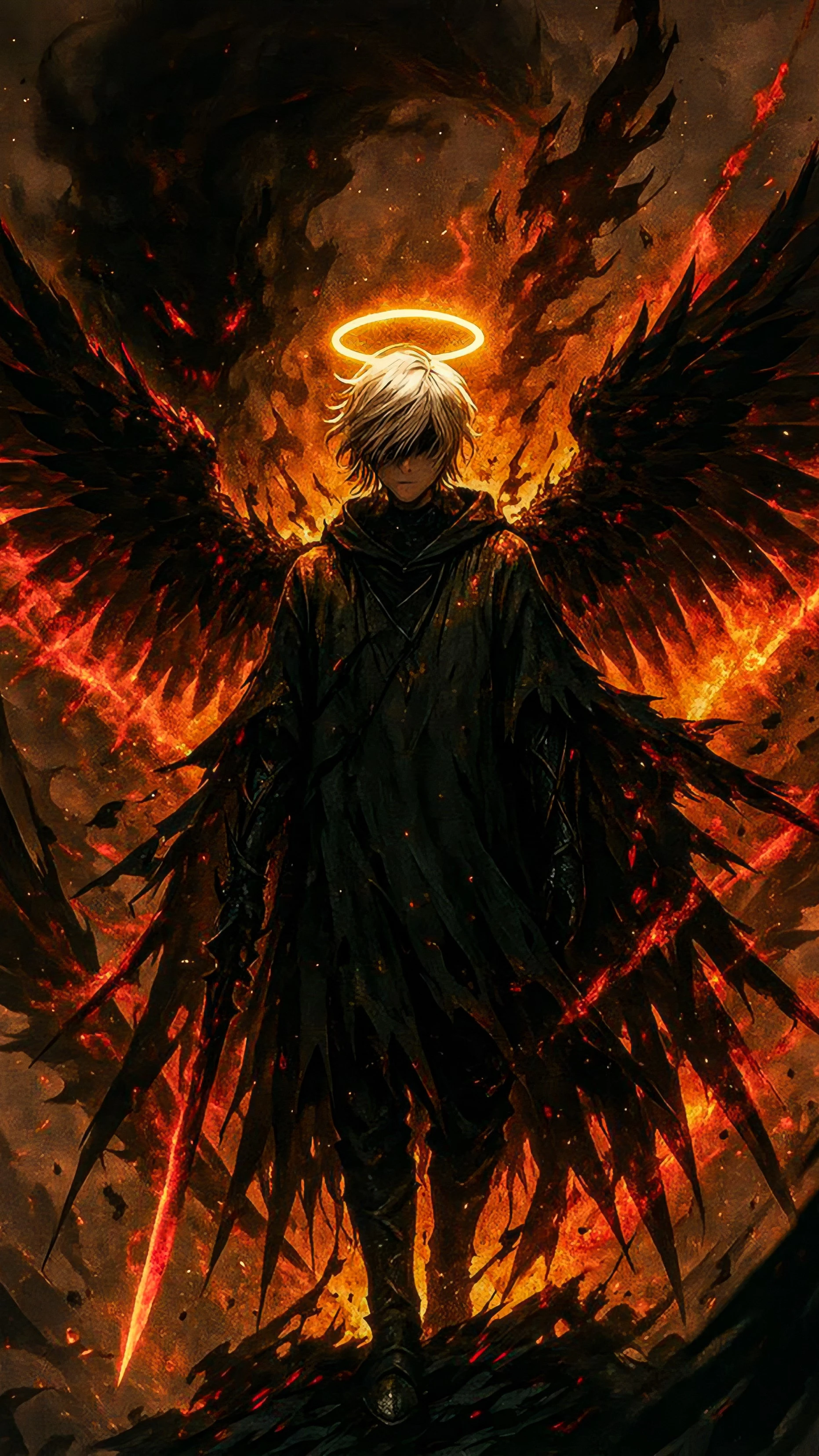 Anime Angel of Fire with Glowing Halo
