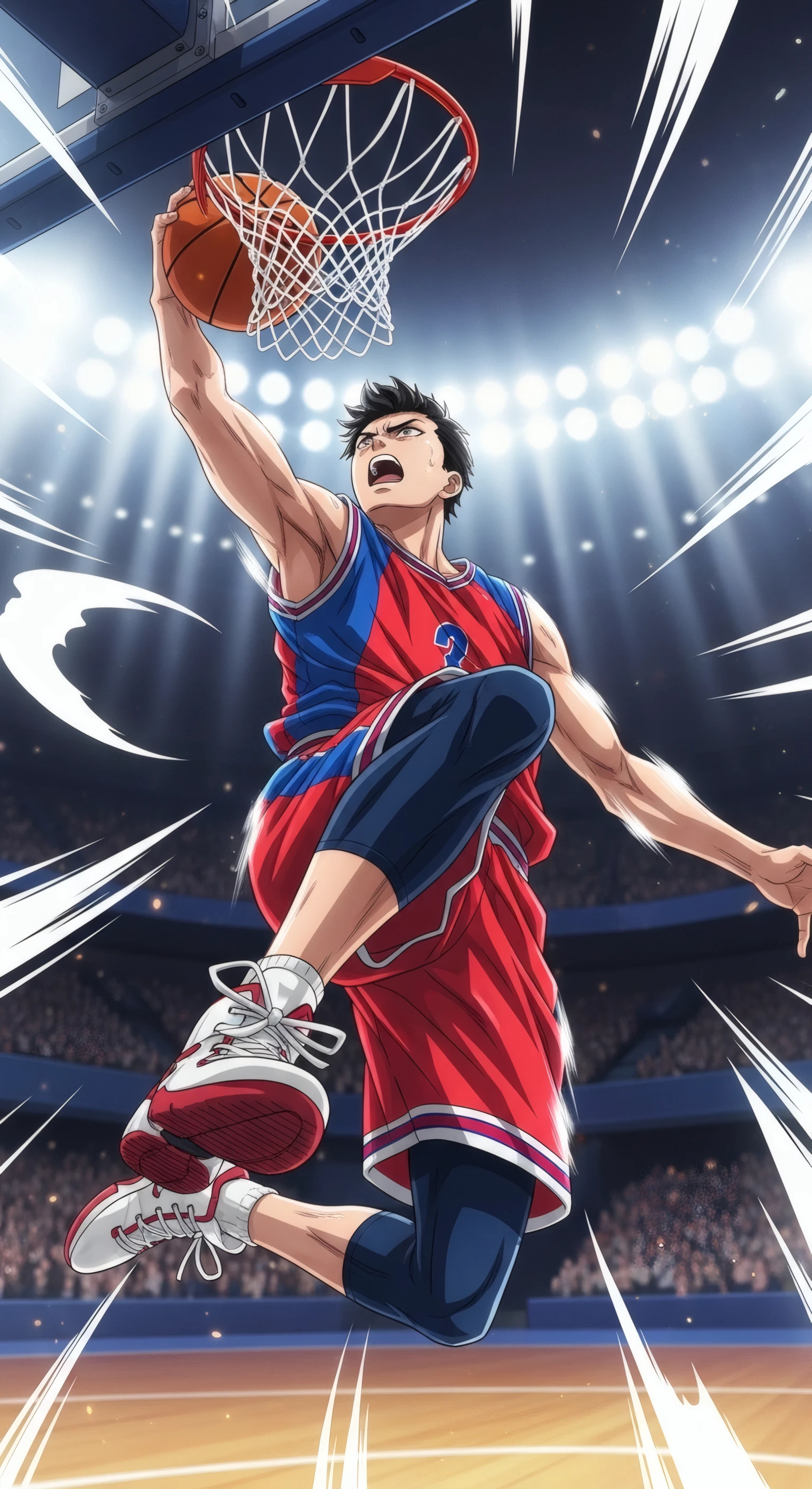 Anime Athlete's Powerful Slam Dunk in Spotlight