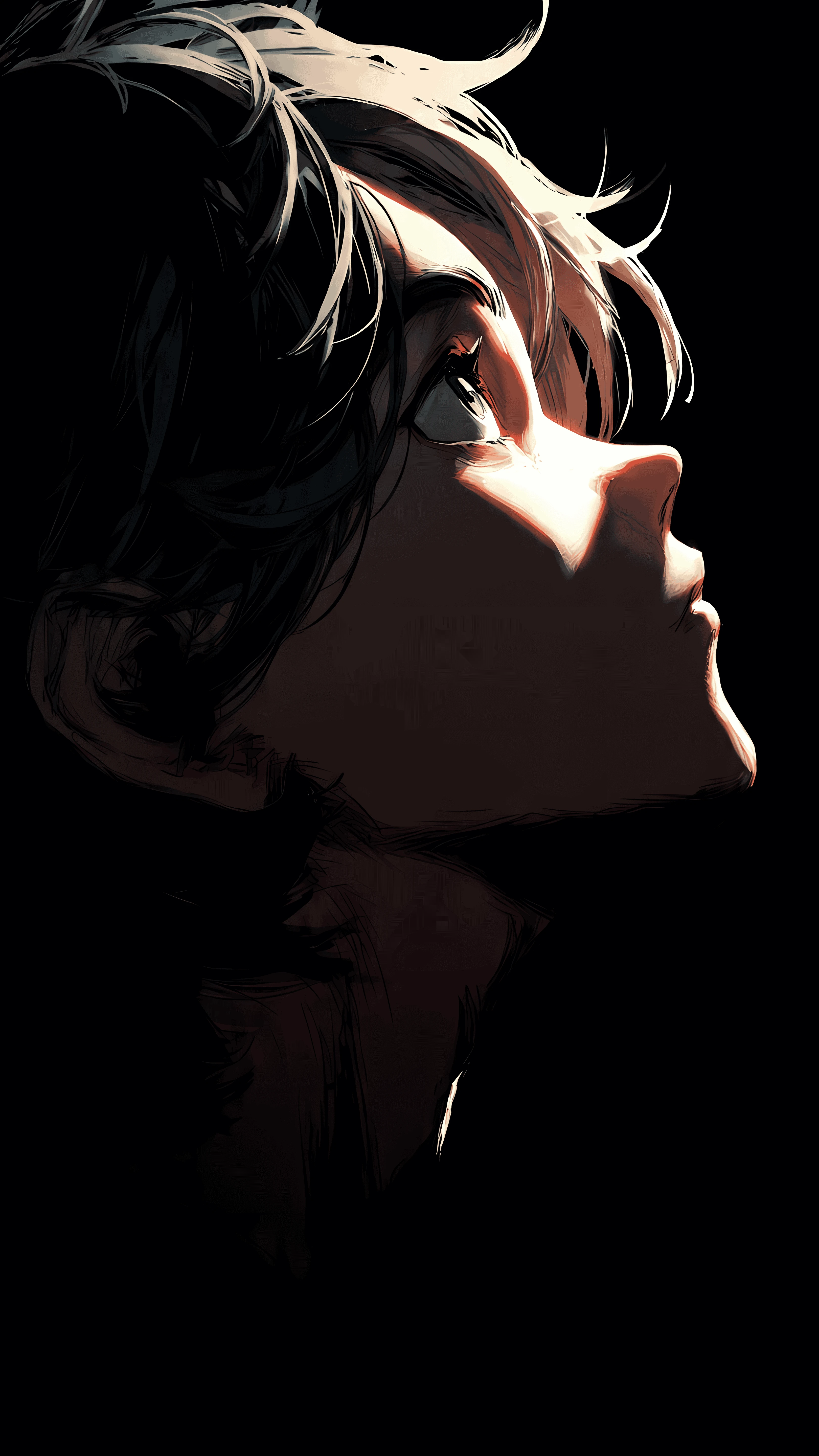 Anime Boy Gaze in Dramatic Light